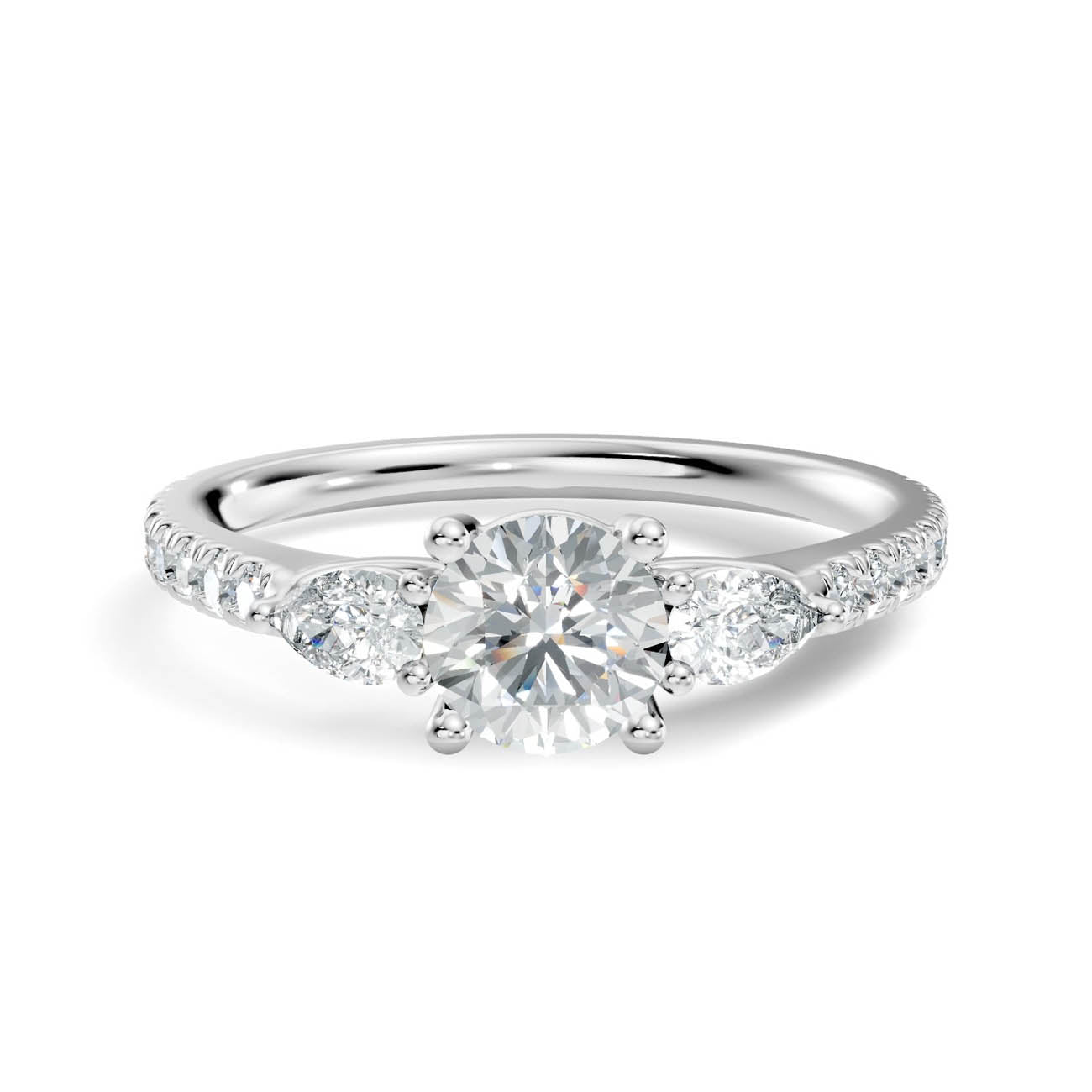 .86 Ct. Round Diamond Ring with Pear Side Stones and Pavé Shank (17-g) 10