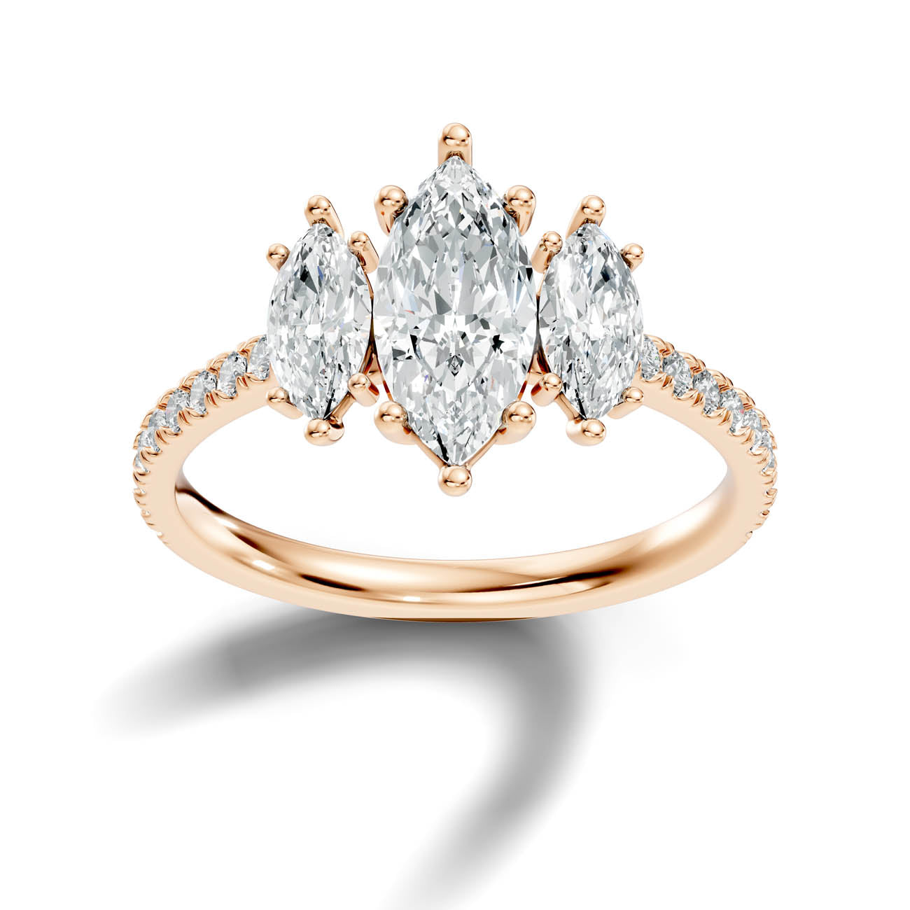 1.75 Ct. Marquise Cut Three-Stone Diamond Ring with Pavé Band (17-e) 7
