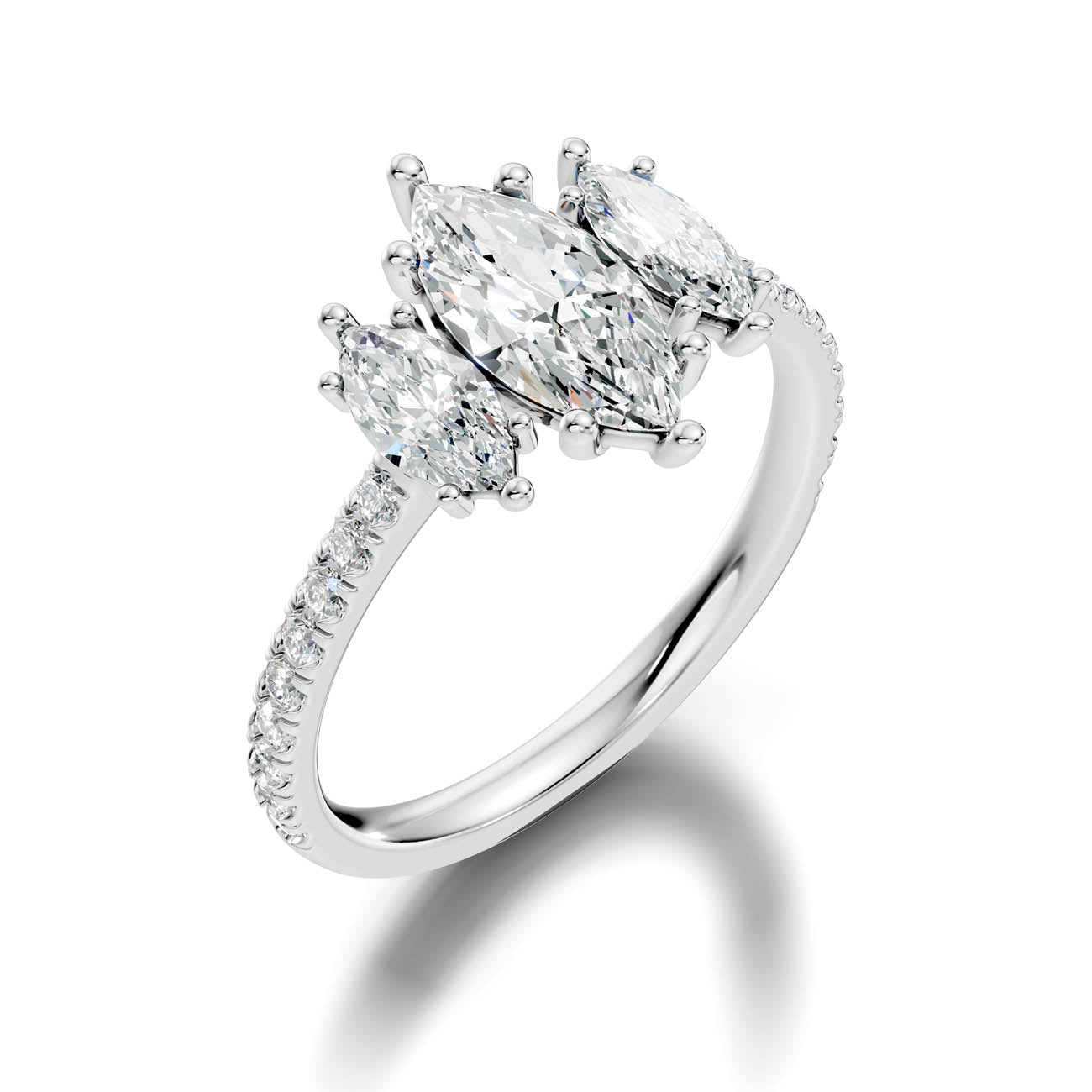 1.75 Ct. Marquise Cut Three-Stone Diamond Ring with Pavé Band (17-e) 13