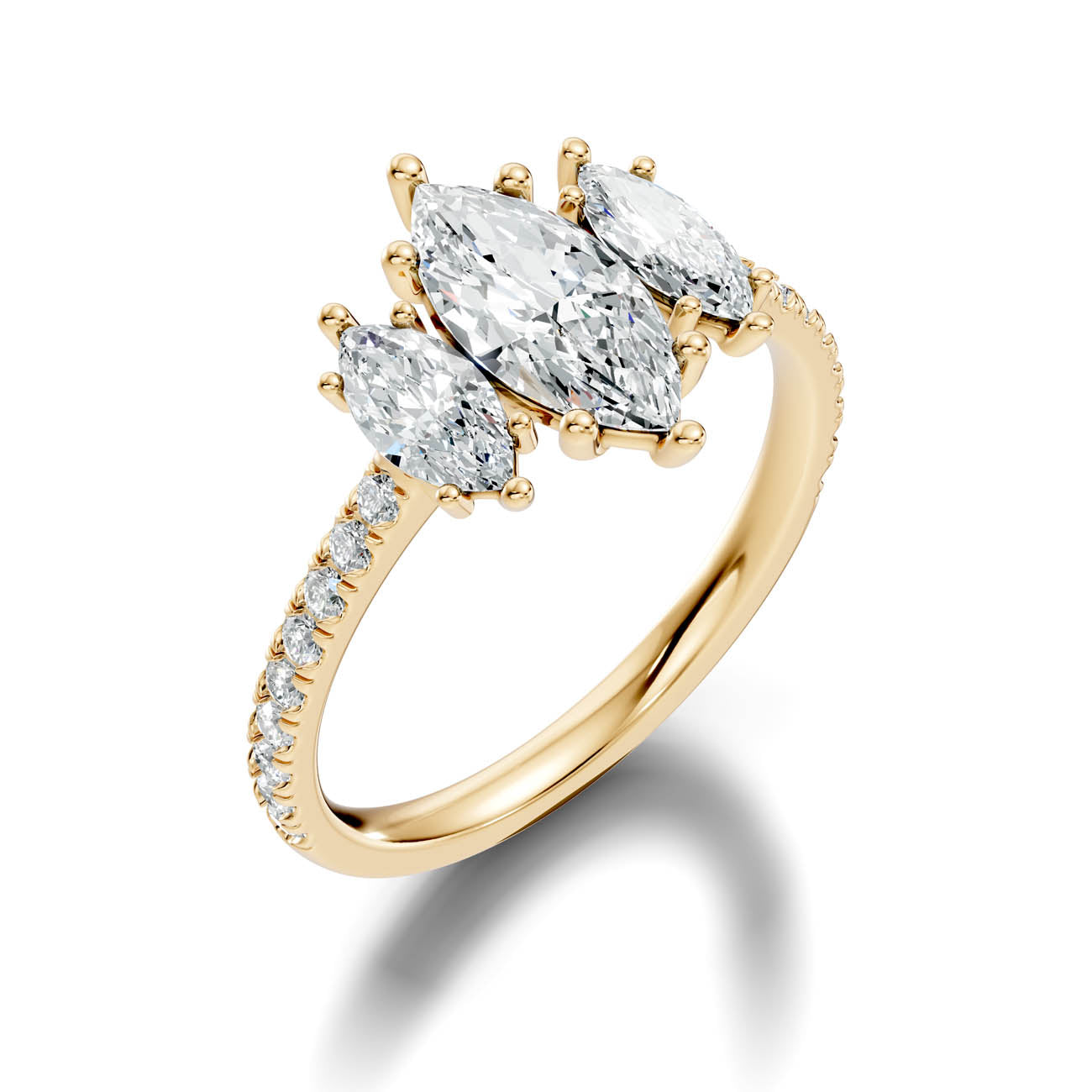 1.75 Ct. Marquise Cut Three-Stone Diamond Ring with Pavé Band (17-e)