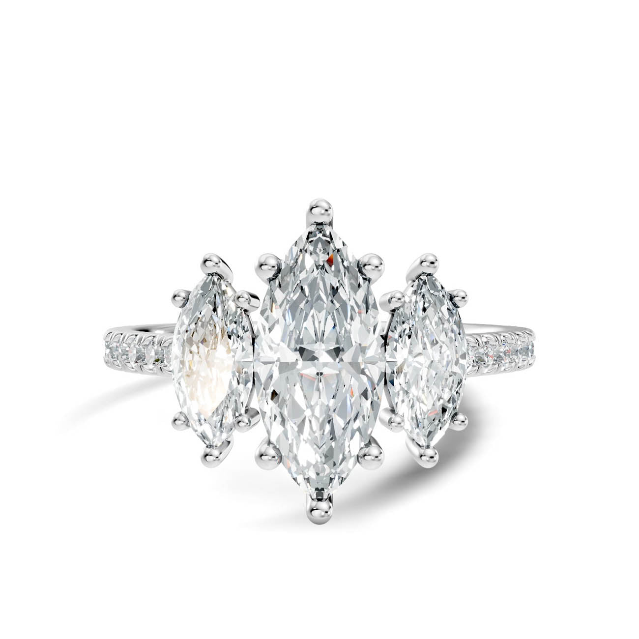 1.75 Ct. Marquise Cut Three-Stone Diamond Ring with Pavé Band (17-e) 10