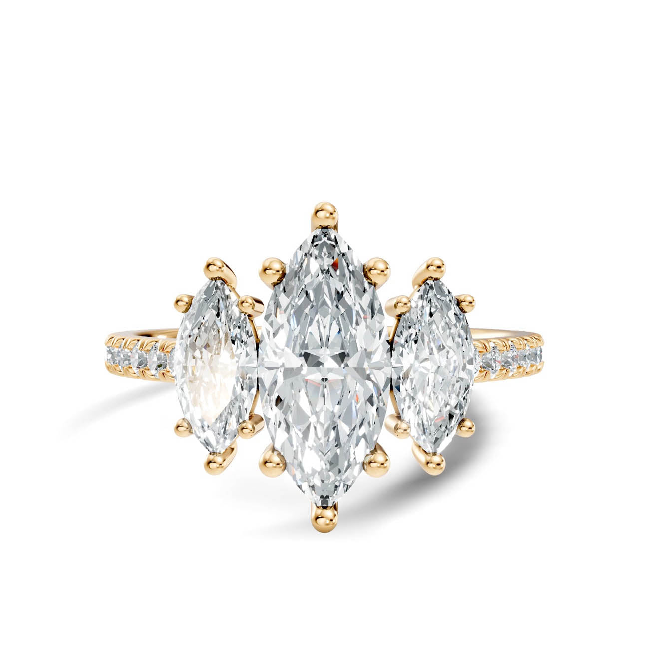 1.75 Ct. Marquise Cut Three-Stone Diamond Ring with Pavé Band (17-e) 3