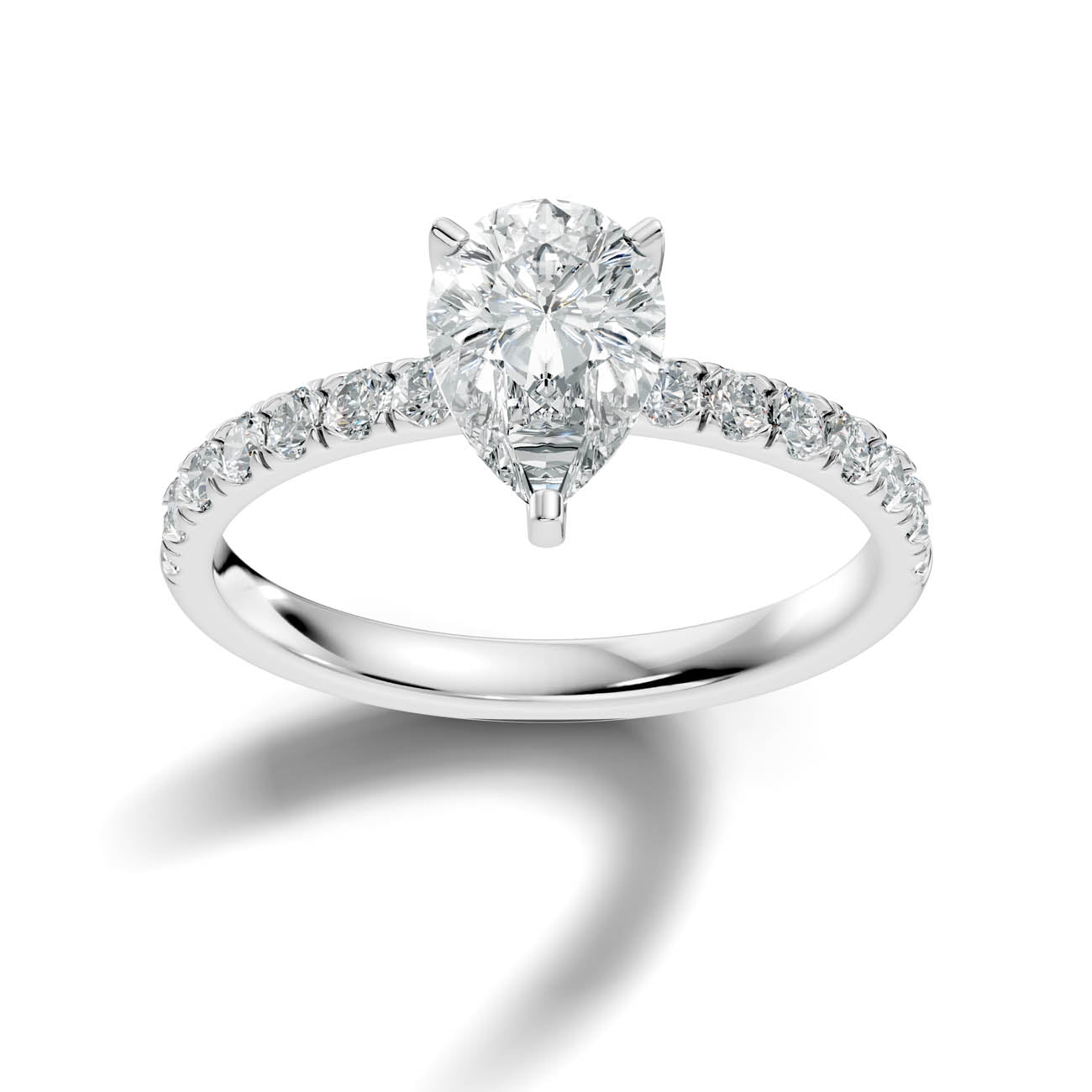 1.36 Ct. Classic Pear Diamond Ring with Pavé Band Setting (19-d)
