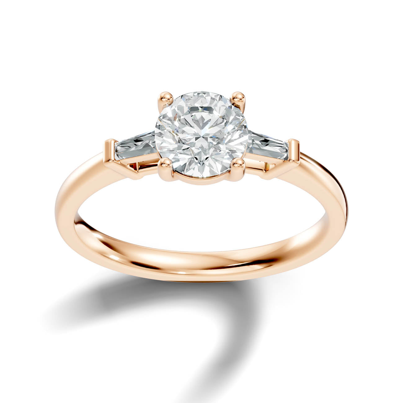 1.08 Ct. Classic Round Diamond Ring with Tapered Baguette Side Stones (b13-a)