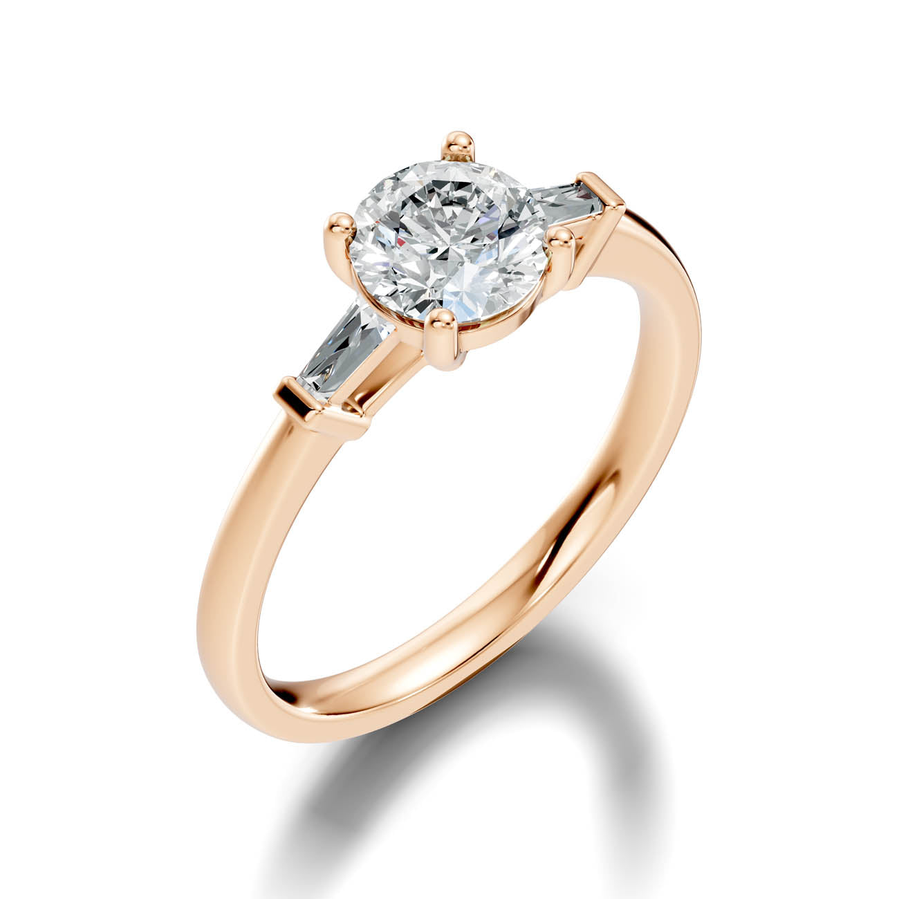 1.08 Ct. Classic Round Diamond Ring with Tapered Baguette Side Stones (b13-a) 11
