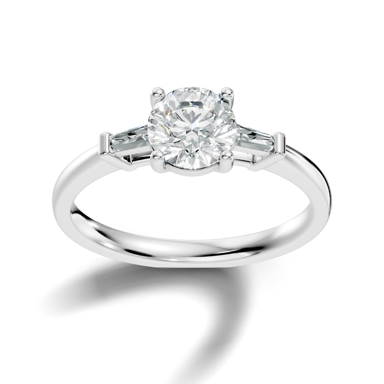 1.08 Ct. Classic Round Diamond Ring with Tapered Baguette Side Stones (b13-a) 5