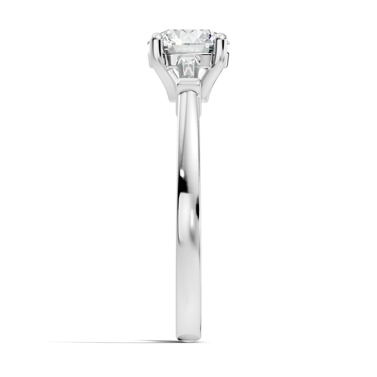 1.08 Ct. Classic Round Diamond Ring with Tapered Baguette Side Stones (b13-a) 13
