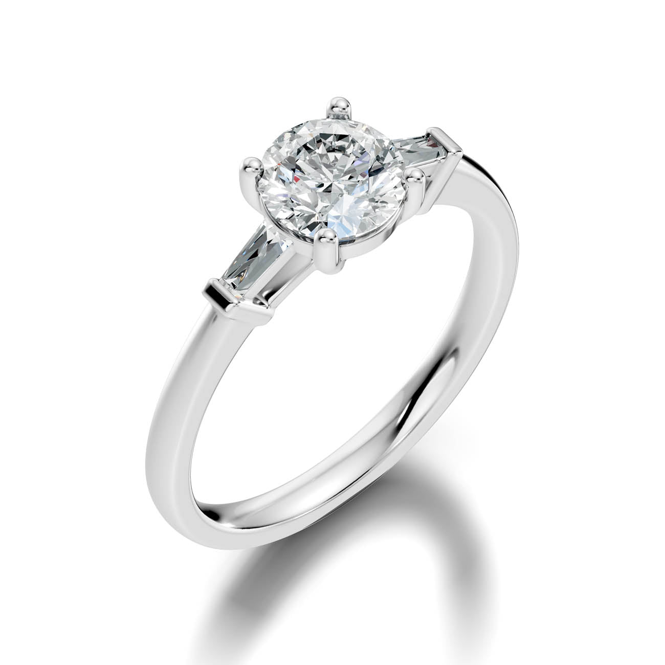 1.08 Ct. Classic Round Diamond Ring with Tapered Baguette Side Stones (b13-a) 6