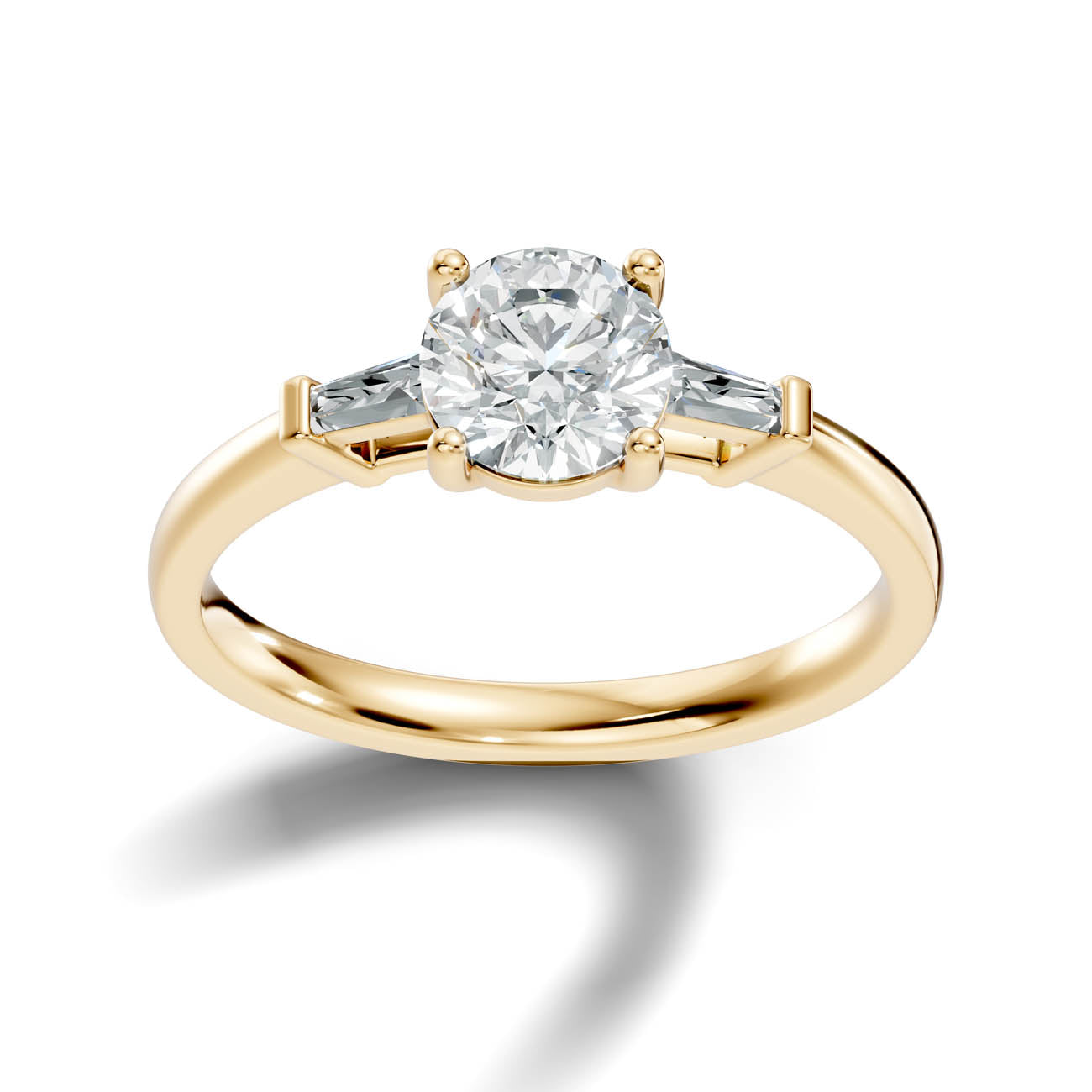 1.08 Ct. Classic Round Diamond Ring with Tapered Baguette Side Stones (b13-a) 4
