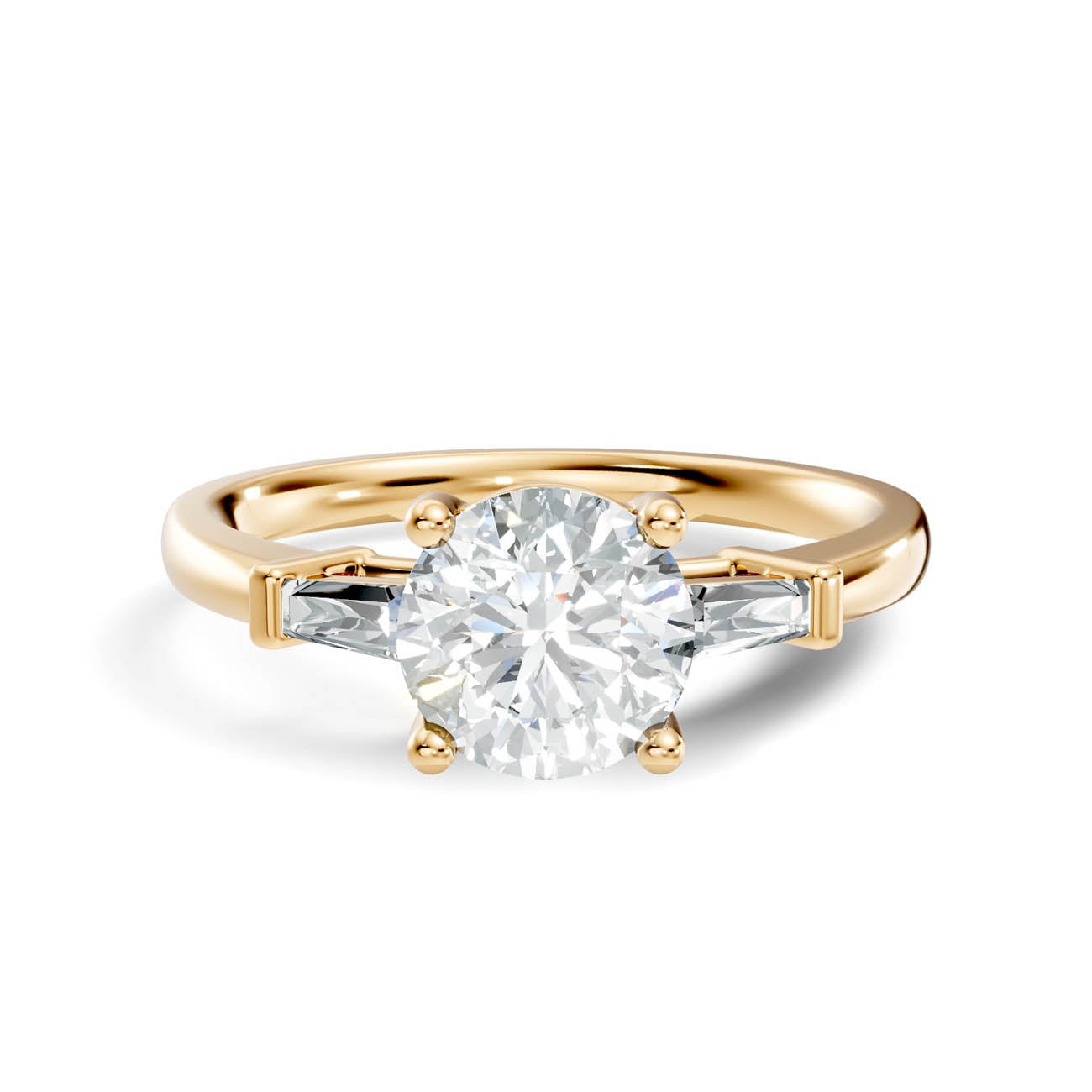 1.08 Ct. Classic Round Diamond Ring with Tapered Baguette Side Stones (b13-a) 3