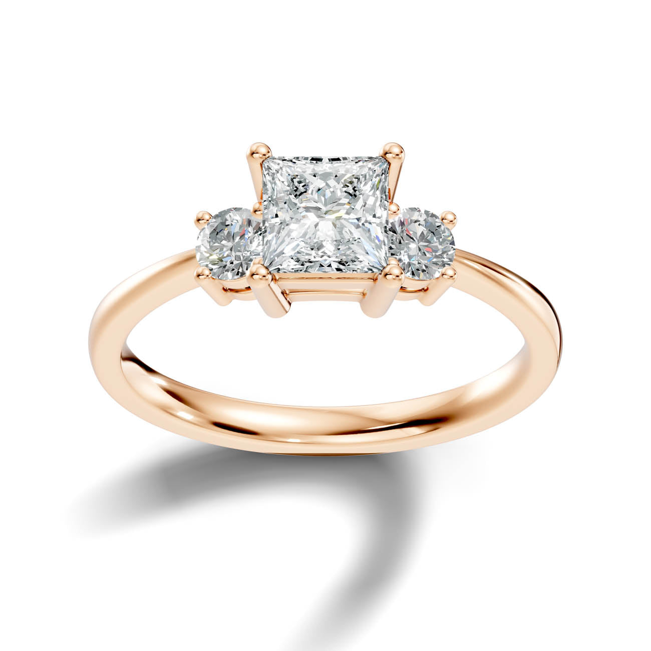 .50-1.00 Ct. Classic Princess Cut Diamond Ring with Round Side Stones (b14-d) 3