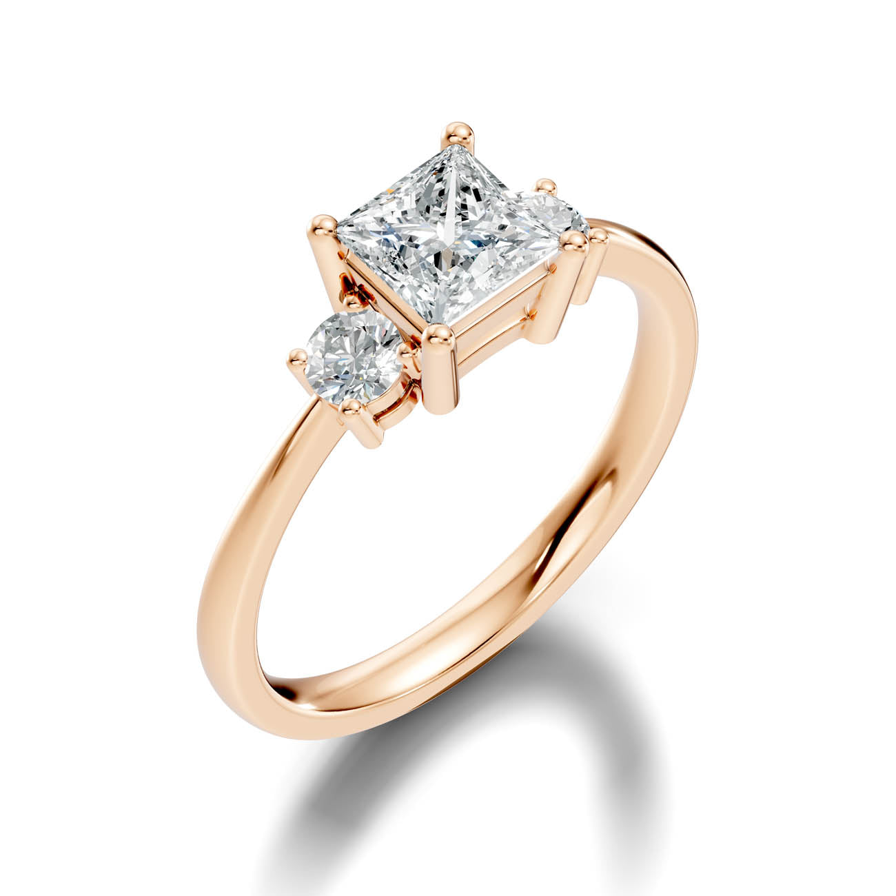 .50-1.00 Ct. Classic Princess Cut Diamond Ring with Round Side Stones (b14-d) 14