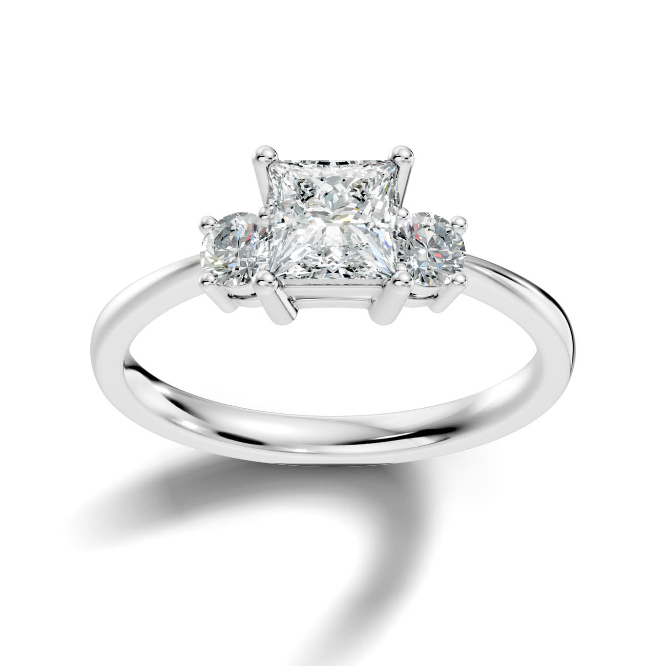.50-1.00 Ct. Classic Princess Cut Diamond Ring with Round Side Stones (b14-d) 7