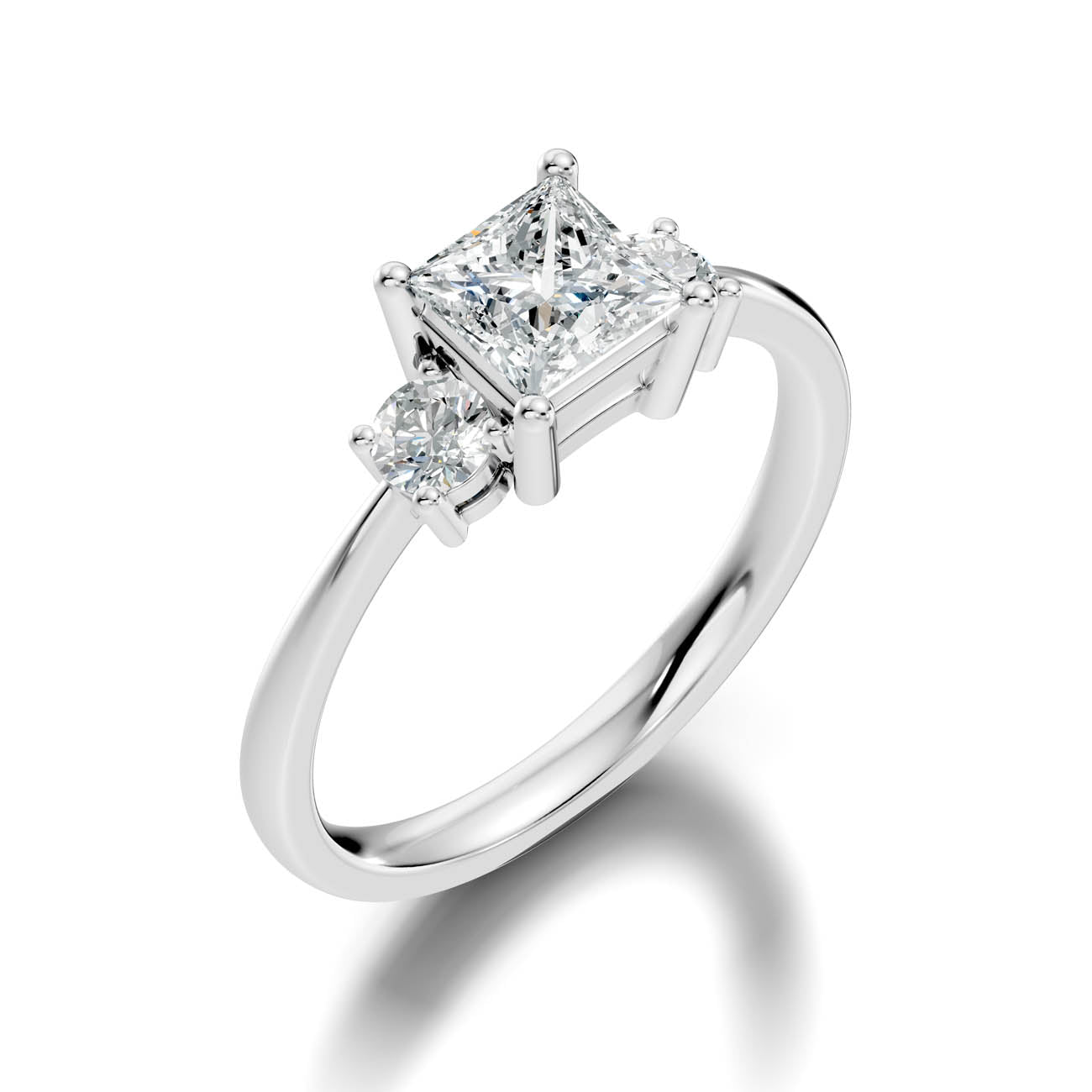 .50-1.00 Ct. Classic Princess Cut Diamond Ring with Round Side Stones (b14-d) 8
