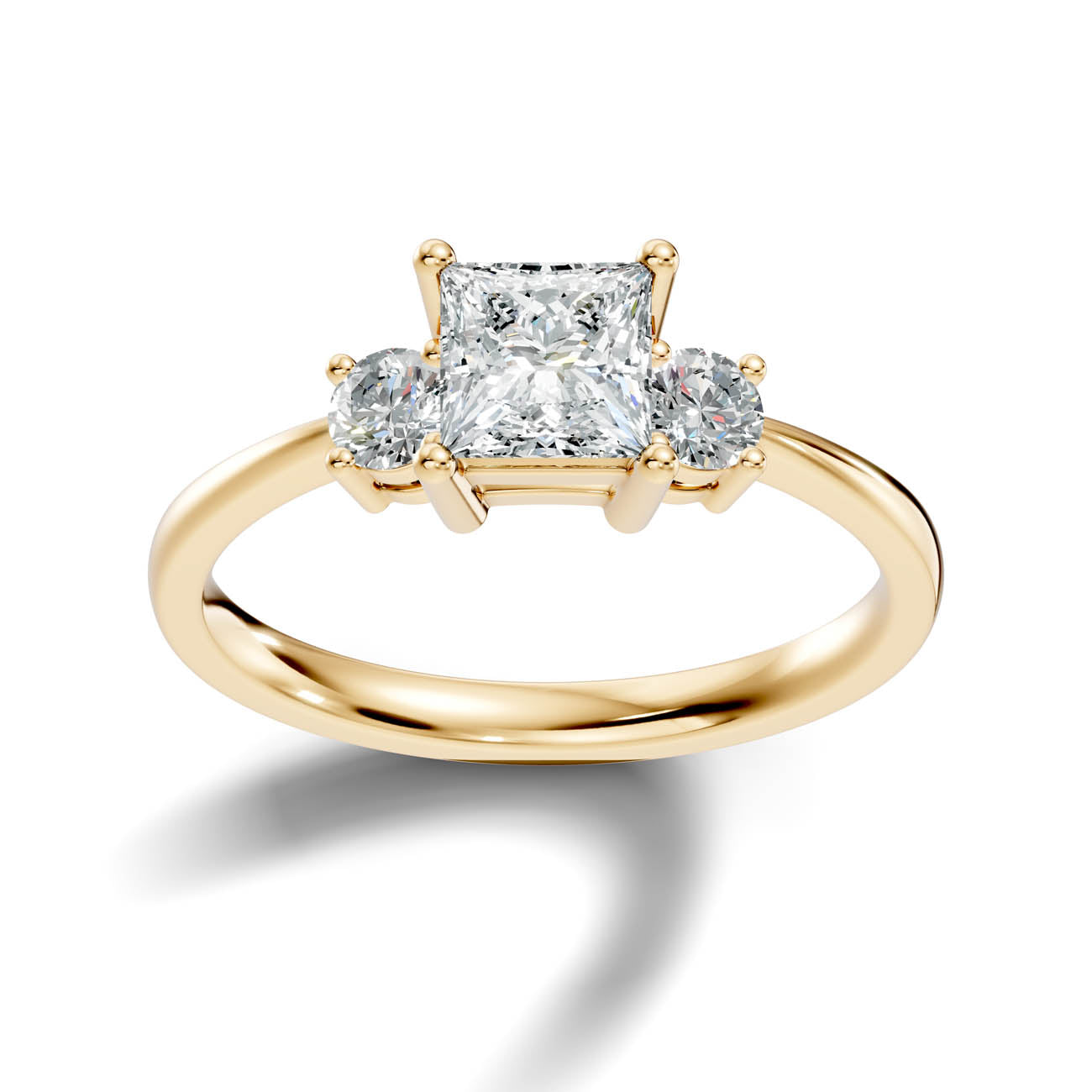 .50-1.00 Ct. Classic Princess Cut Diamond Ring with Round Side Stones (b14-d)