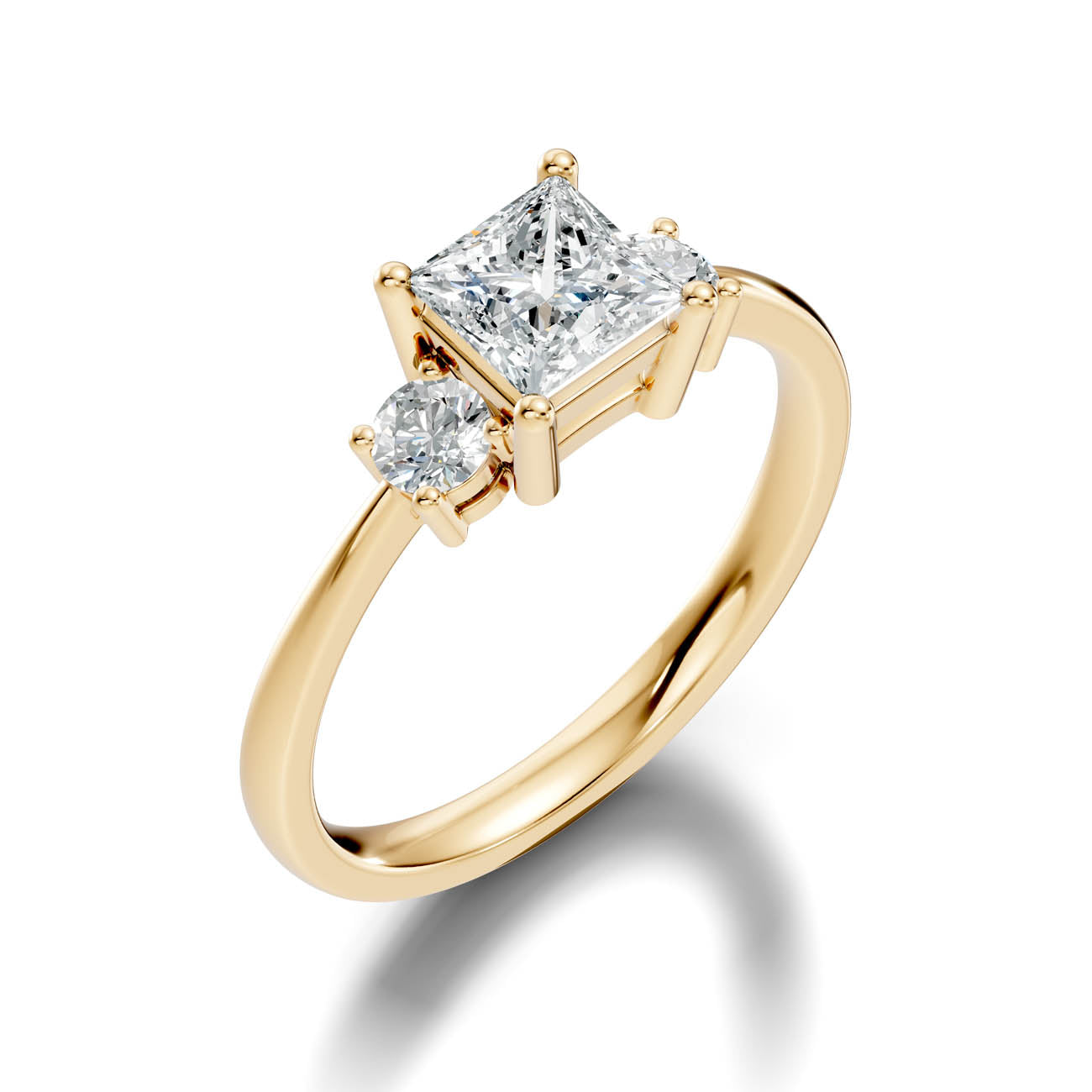 .50-1.00 Ct. Classic Princess Cut Diamond Ring with Round Side Stones (b14-d)