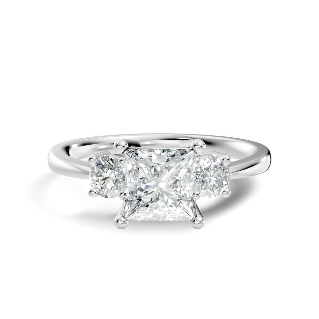 .50-1.00 Ct. Classic Princess Cut Diamond Ring with Round Side Stones (b14-d) 6