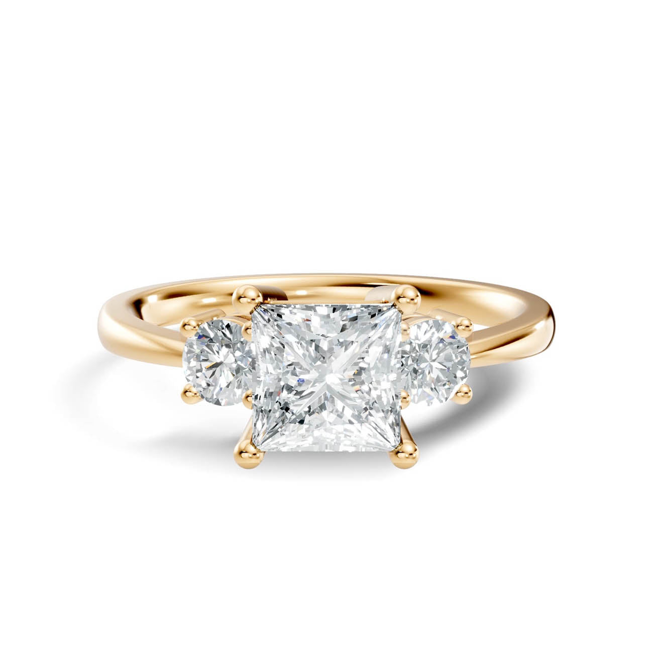 .50-1.00 Ct. Classic Princess Cut Diamond Ring with Round Side Stones (b14-d) 4
