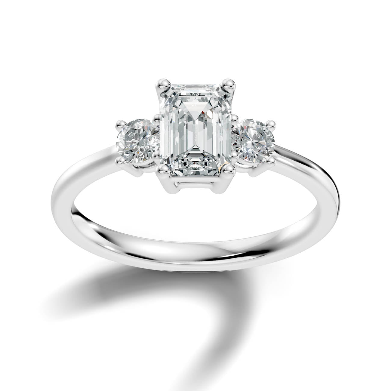.50-1.00 Ct. Classic Emerald Cut Diamond Ring with Round Side Stones (b14-e) 8