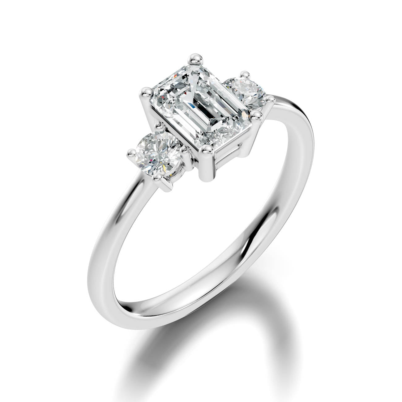 .50-1.00 Ct. Classic Emerald Cut Diamond Ring with Round Side Stones (b14-e) 10