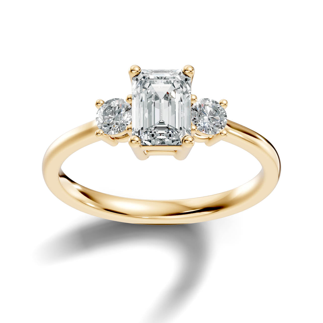 .50-1.00 Ct. Classic Emerald Cut Diamond Ring with Round Side Stones (b14-e)