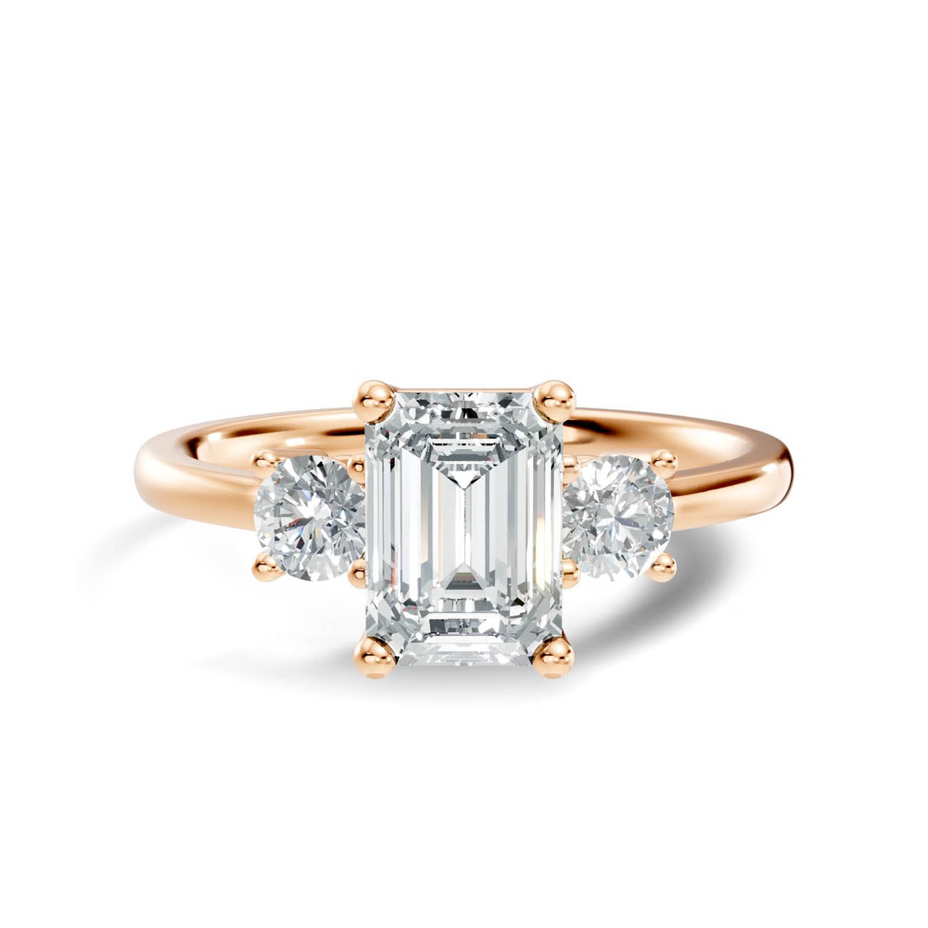 .50-1.00 Ct. Classic Emerald Cut Diamond Ring with Round Side Stones (b14-e) 3
