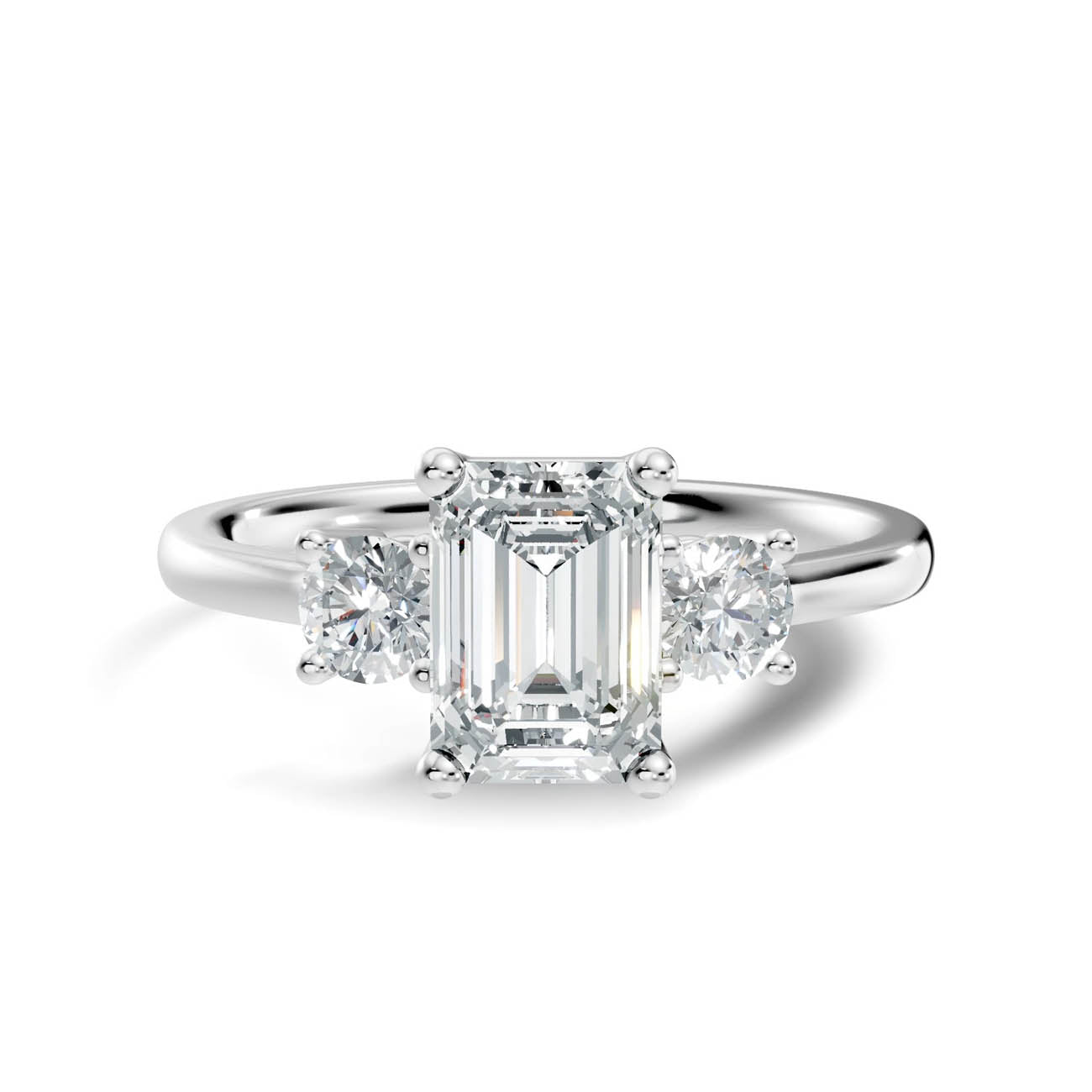 .50-1.00 Ct. Classic Emerald Cut Diamond Ring with Round Side Stones (b14-e) 6