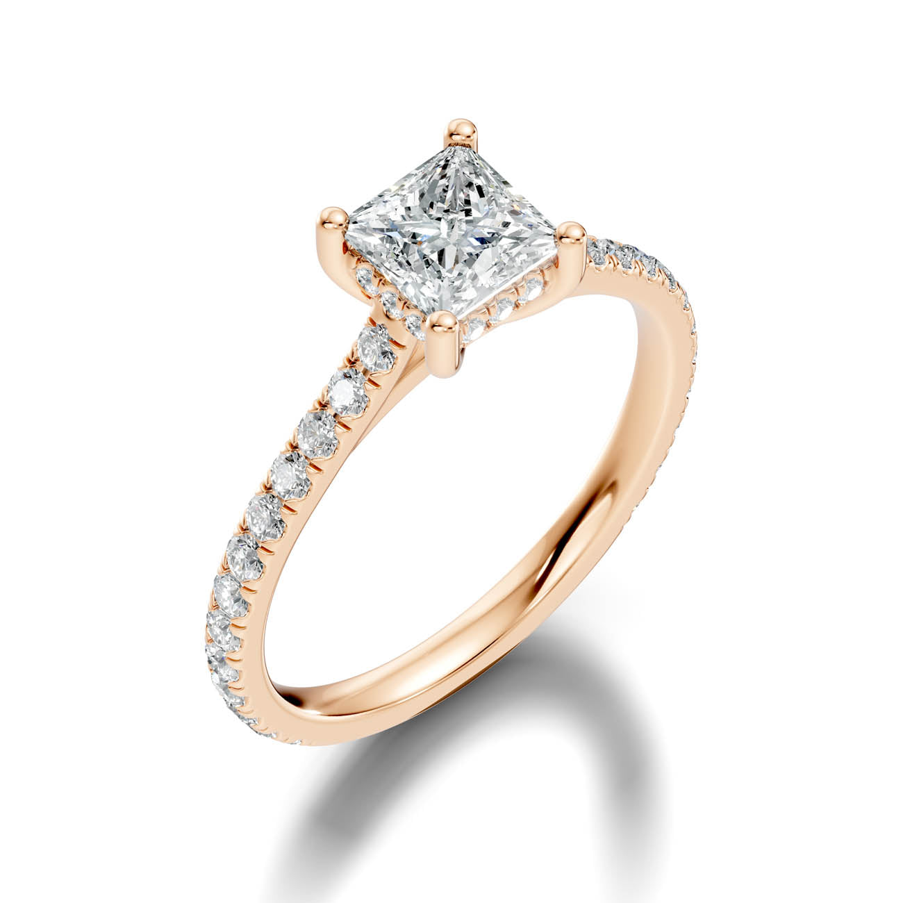 .50-1.50 Ct. Princess Cut Diamond Ring with Pavé Band and Hidden Halo (b16-d) 8