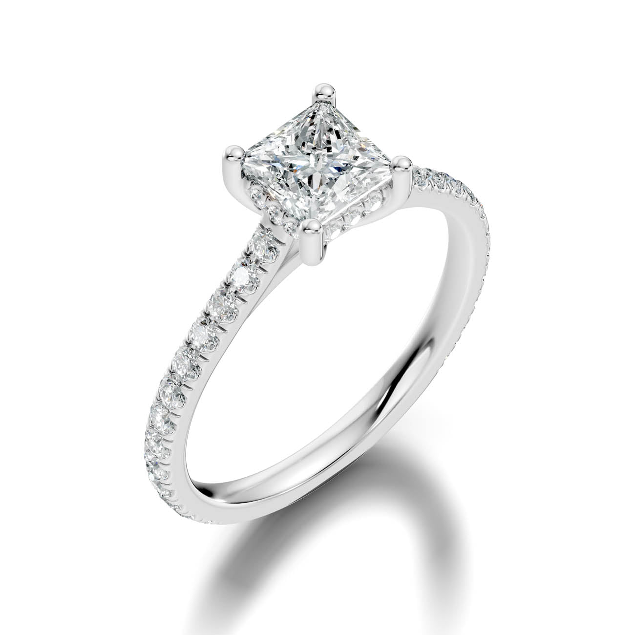 .50-1.50 Ct. Princess Cut Diamond Ring with Pavé Band and Hidden Halo (b16-d) 12