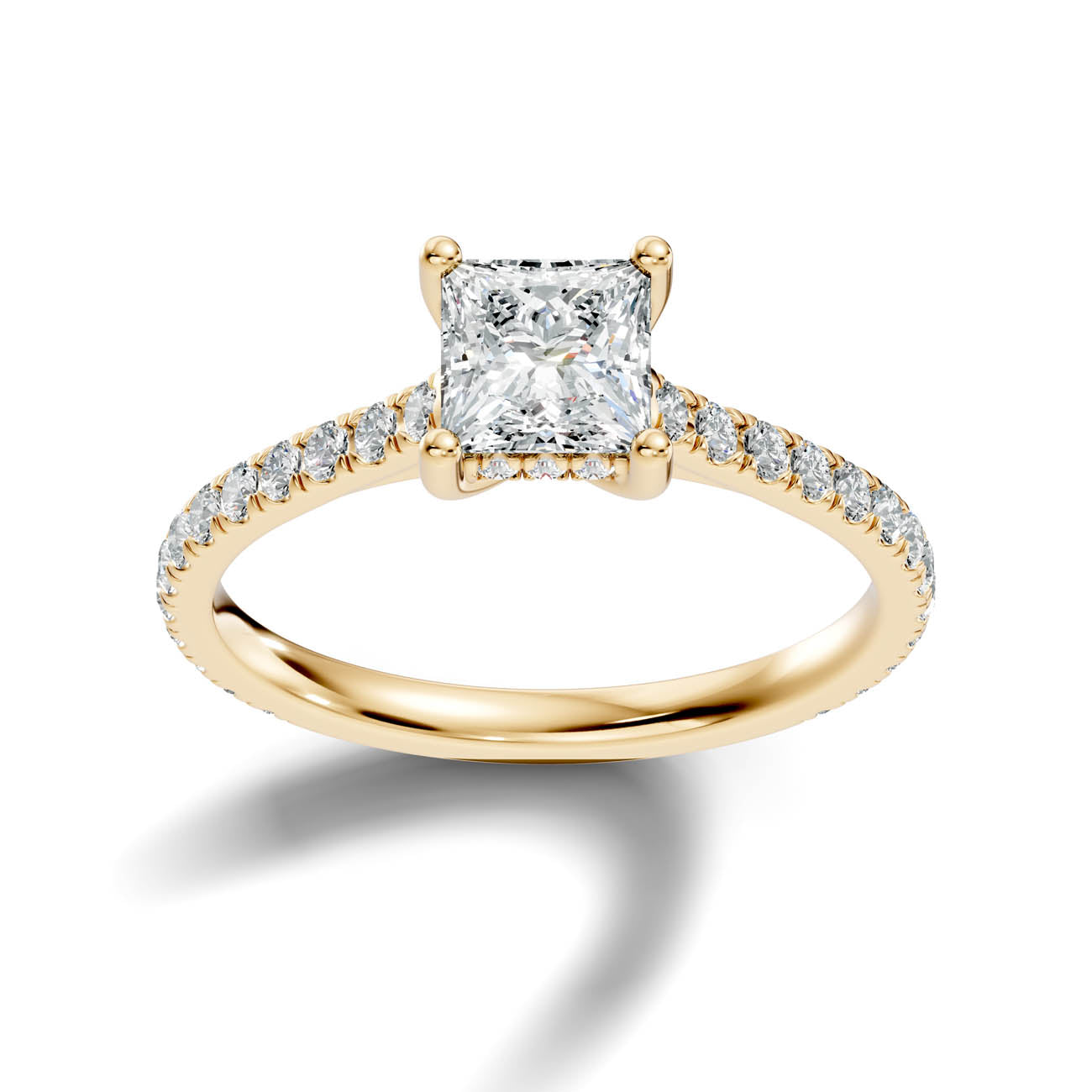 .50-1.50 Ct. Princess Cut Diamond Ring with Pavé Band and Hidden Halo (b16-d) 3