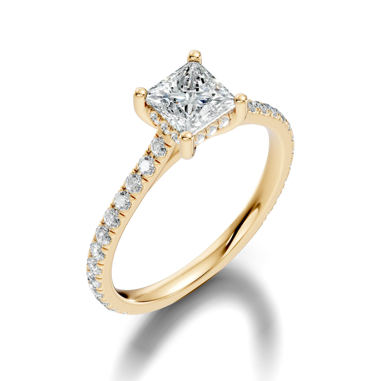 .50-1.50 Ct. Princess Cut Diamond Ring with Pavé Band and Hidden Halo (b16-d)