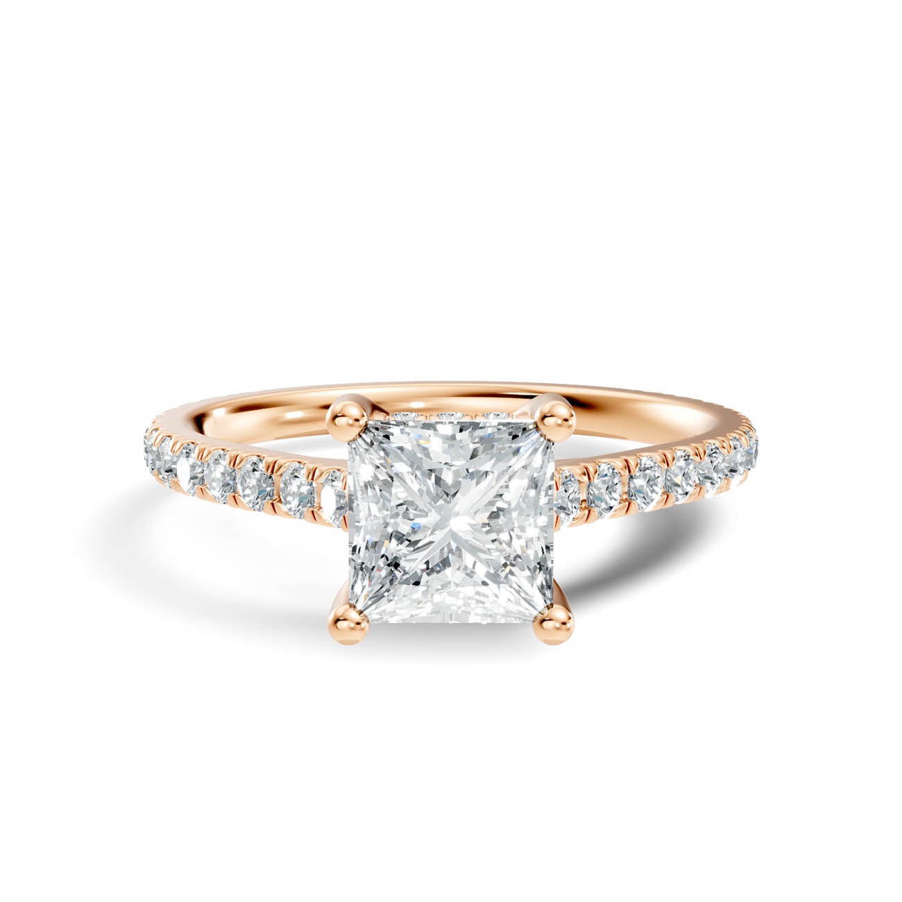 .50-1.50 Ct. Princess Cut Diamond Ring with Pavé Band and Hidden Halo (b16-d) 15