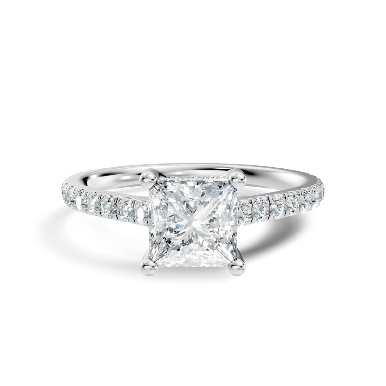 .50-1.50 Ct. Princess Cut Diamond Ring with Pavé Band and Hidden Halo (b16-d) 6