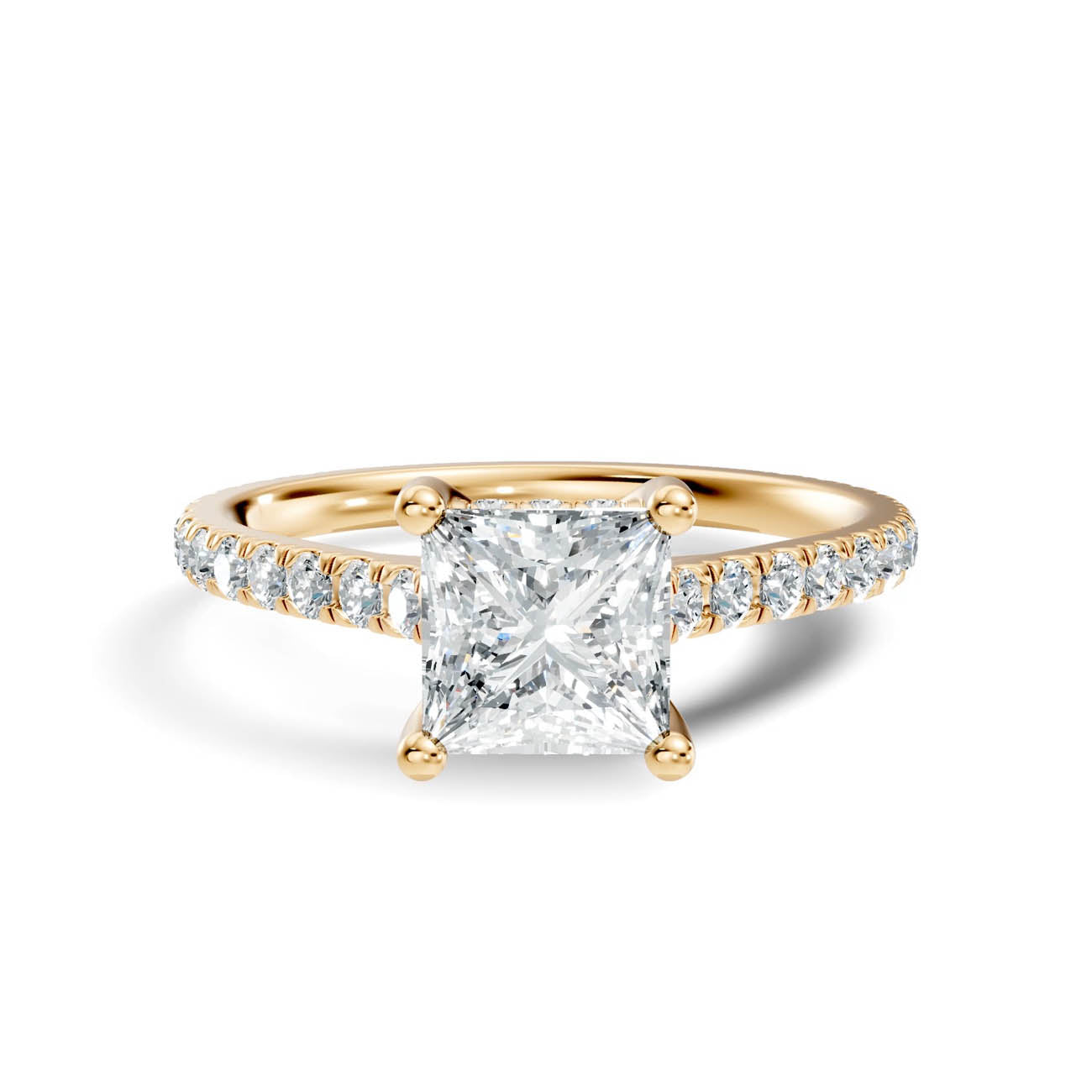 .50-1.50 Ct. Princess Cut Diamond Ring with Pavé Band and Hidden Halo (b16-d) 4