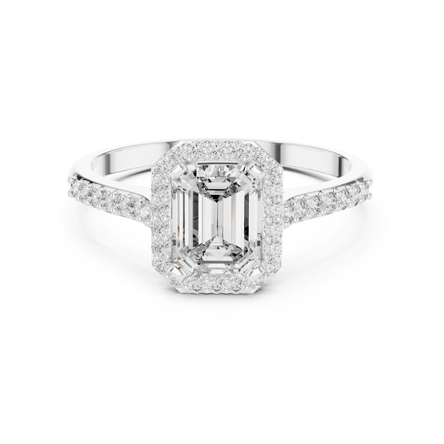 1.07 Ct. Emerald Cut Diamond Halo Ring with Pavé Band (00001L (45))