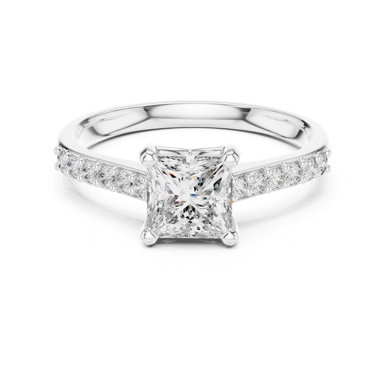 1.24 Ct. Princess Cut Diamond Engagement Ring with Pavé Band (00001L (6))