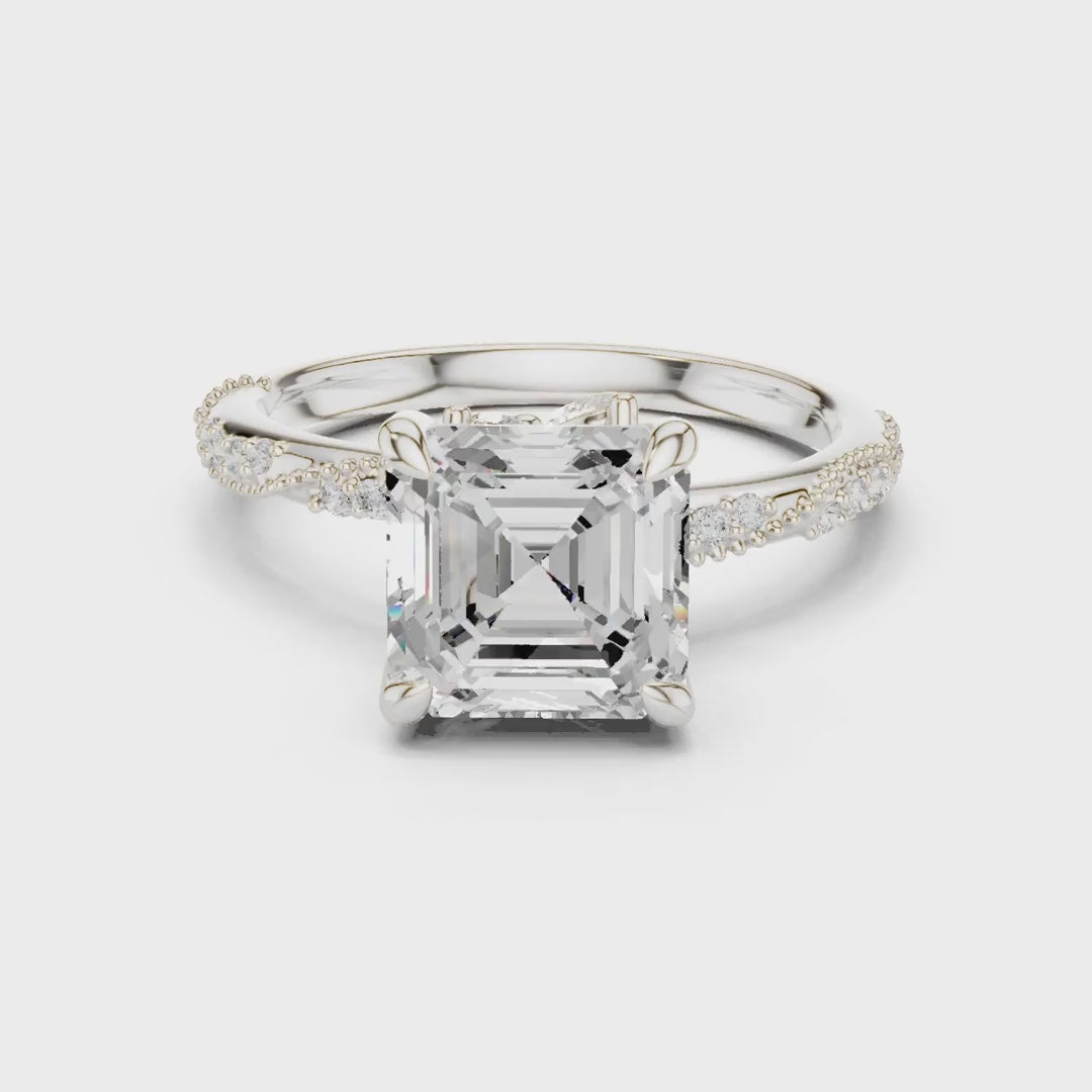 2.93 Ct. Asscher Cut Diamond Pavé Engagement Ring with Hidden Halo (DDLR-167-AC)
