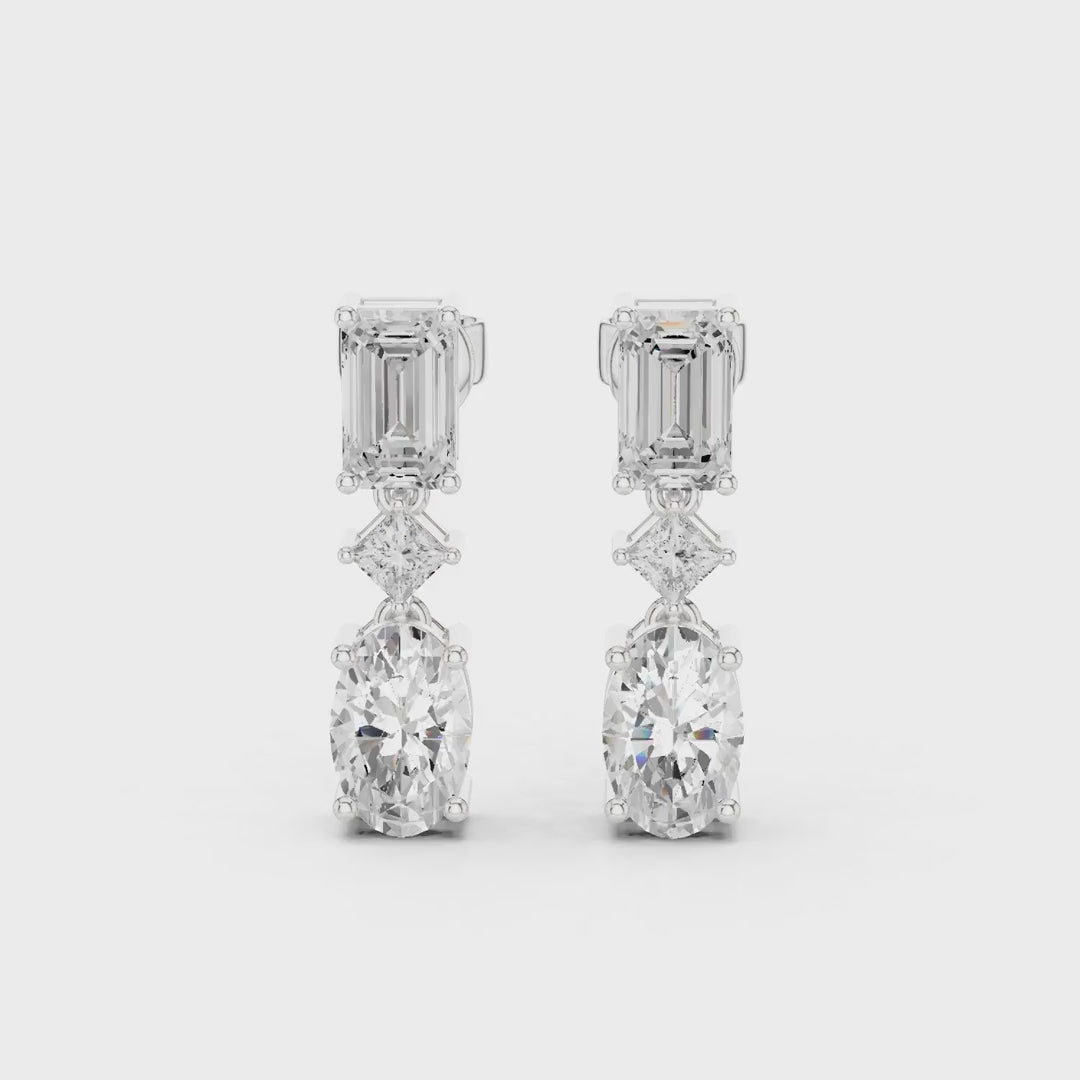 3.12 Ct. Emerald, Princess, and Oval Diamond Drop Earrings (HER-13) 3