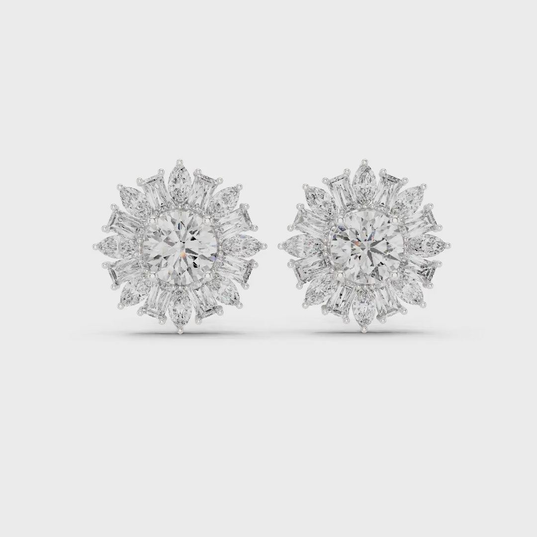 1.99 Ct. Round Diamond Floral Cluster Earrings with Mixed-Cut Halo (AER-45) 3