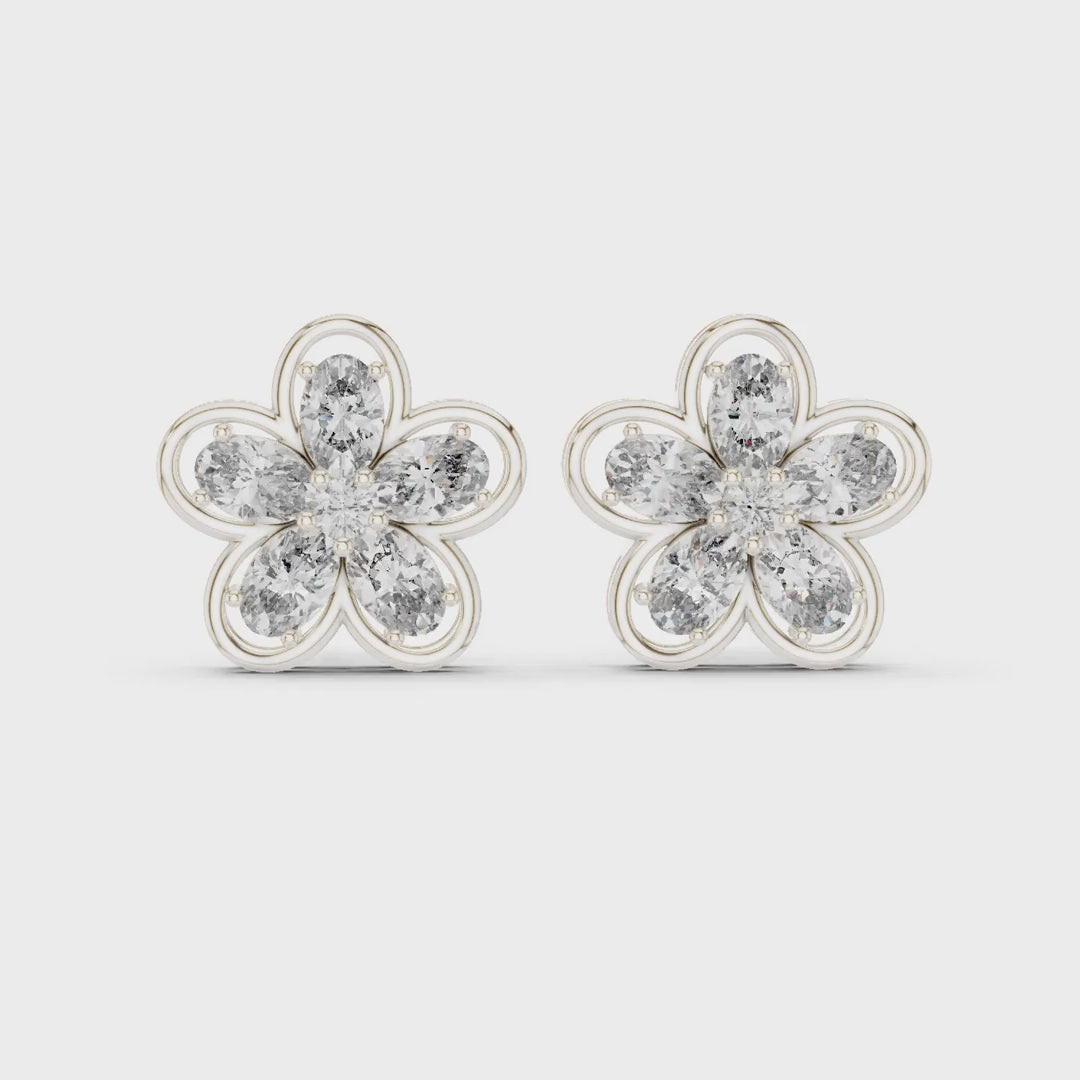 1.59 Ct. Floral Diamond Cluster Earrings with Open Petal Design (AGDER-227)