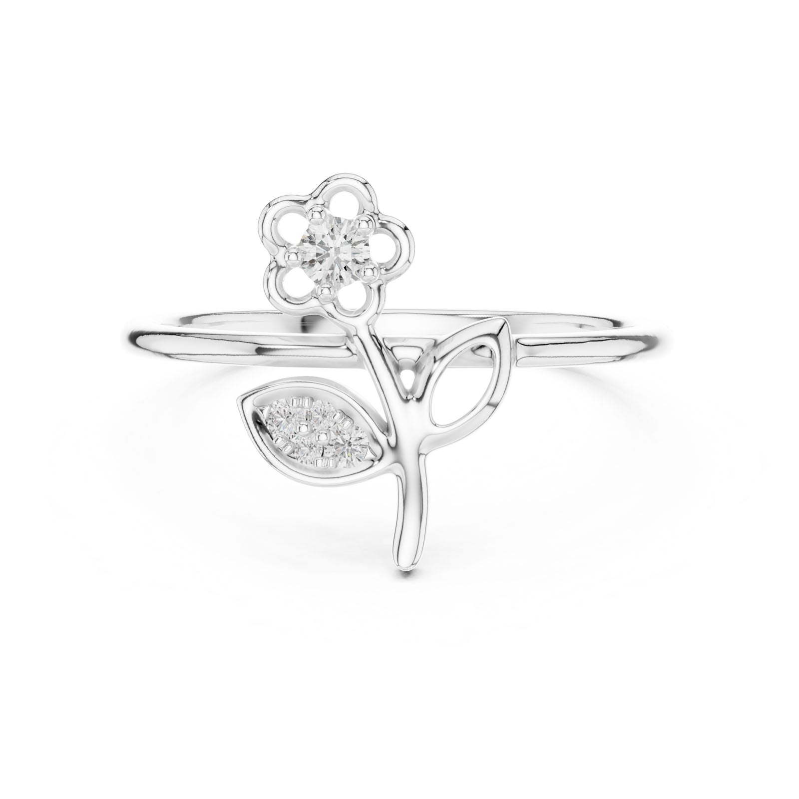 .07 Ct. Diamond Flower Ring with Leaf Detail (12#10033@L) 3