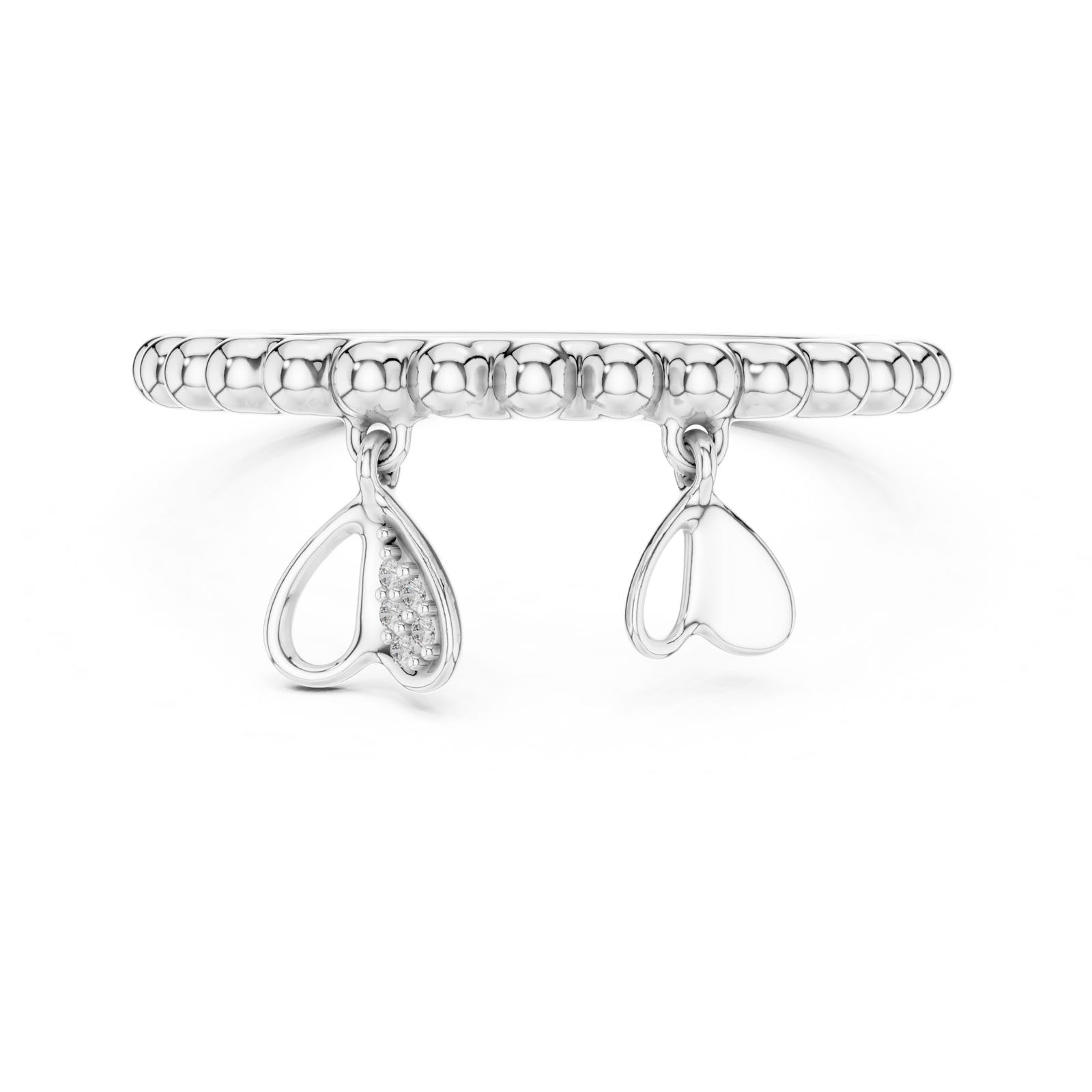 .02 Ct. Beaded Diamond Ring with Heart Drop Charms (12#10055@L) 3