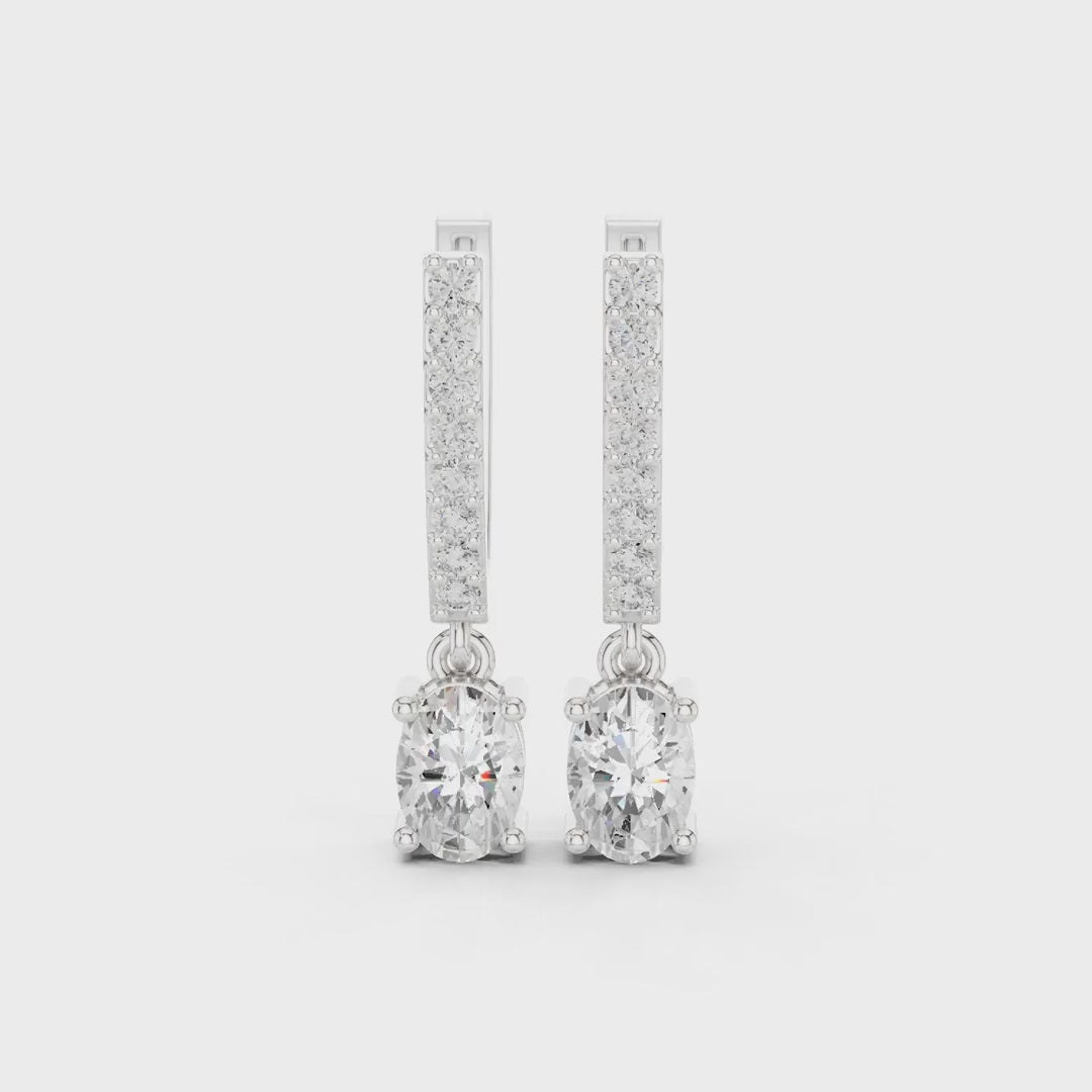 1.29 Ct. Oval Diamond Drop Earrings with Pavé Bar Setting (AGDER-380)