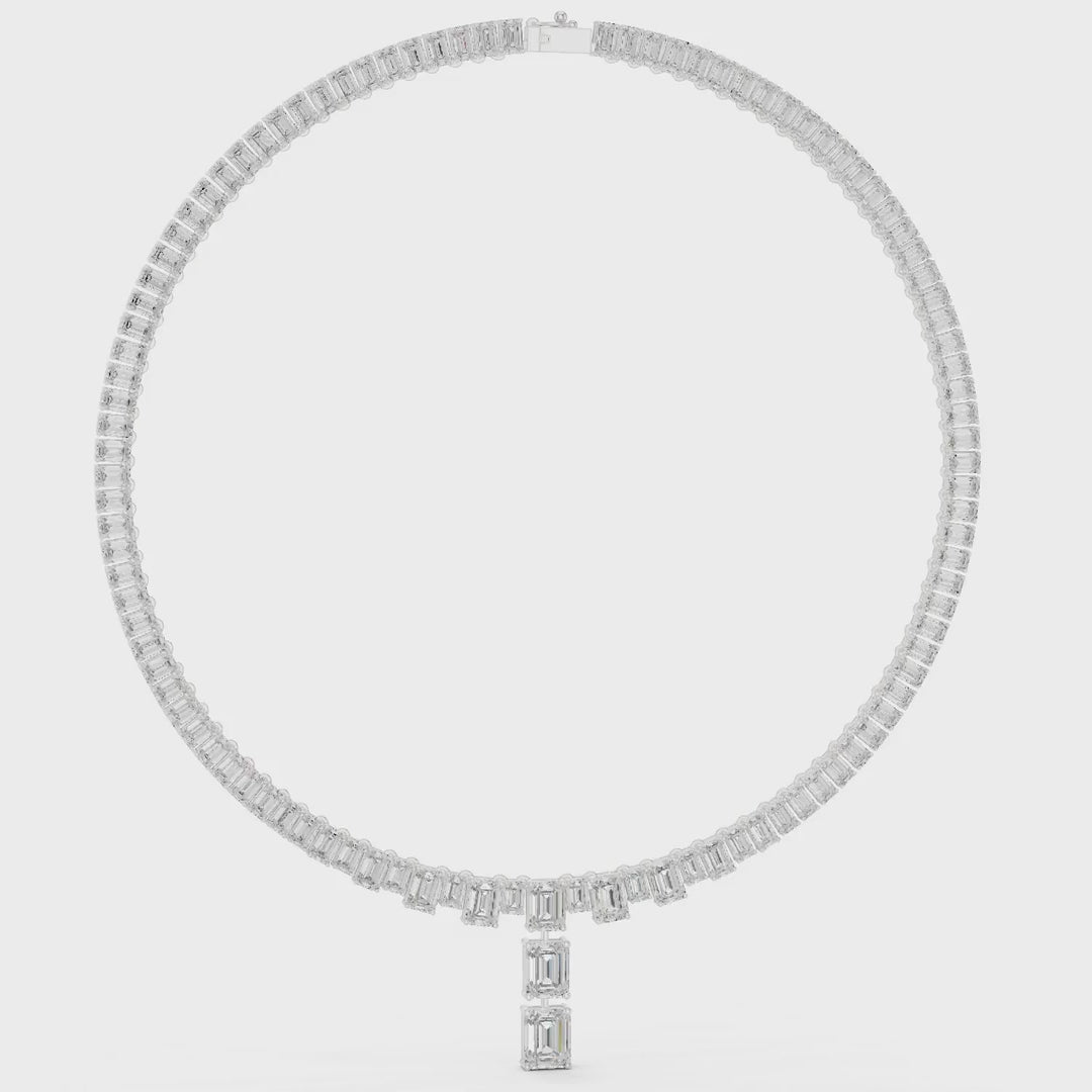 33.30 Ct. Emerald Cut Diamond Tennis Necklace with Drop (SBWN (9))