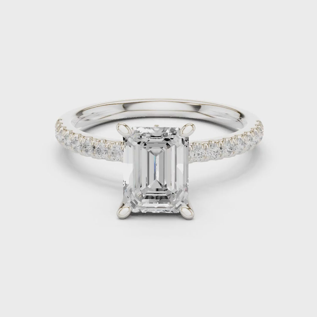 2.41 Ct. Emerald Cut Diamond Engagement Ring with Pavé Band and Hidden Accents (DDLR-256-EM)