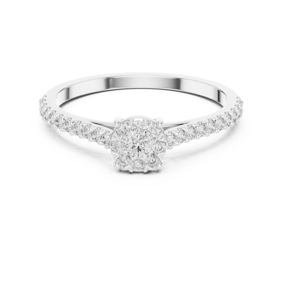 .31 Ct. Round Cluster Diamond Ring with Pavé Band 2