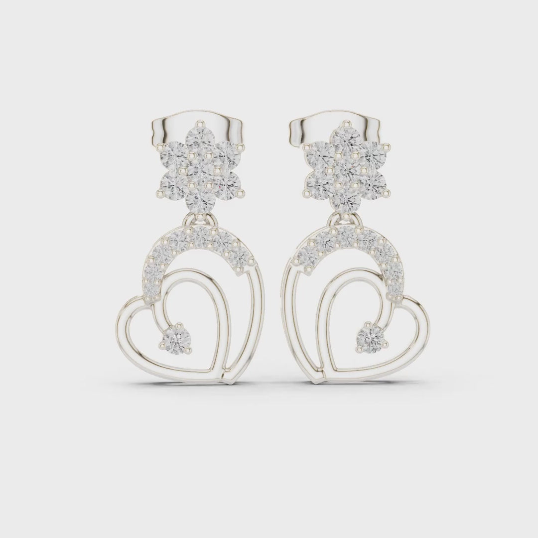 .61 Ct. Diamond Floral Drop Earrings with Open Heart Design (AER-103) 3
