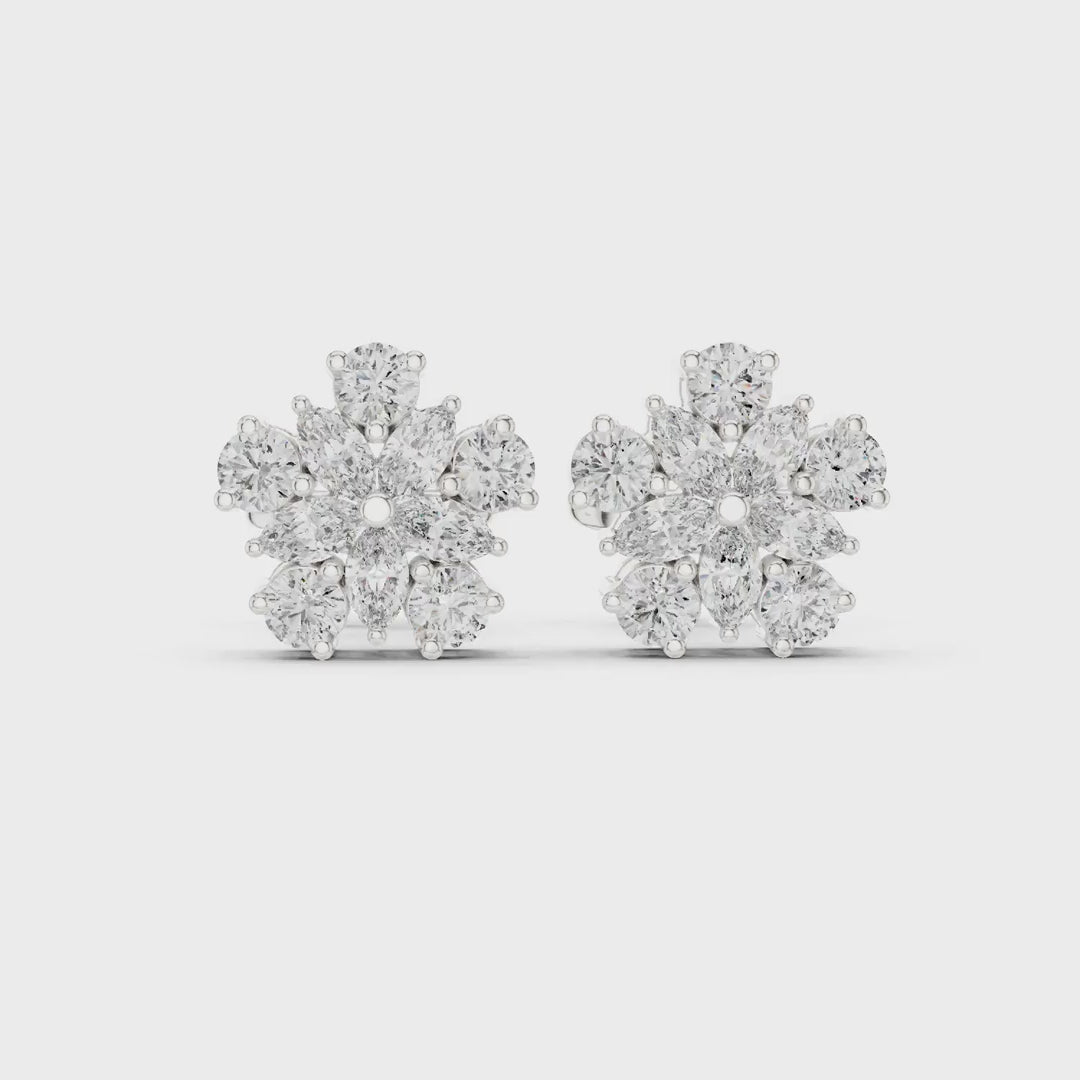 .62 Ct. Floral Diamond Cluster Earrings with Round and Marquise Diamonds (AGDER-311) 3
