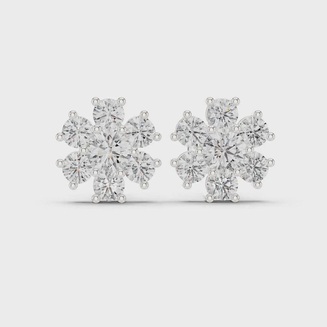 2.98 Ct. Floral Round Diamond Cluster Earrings (AGDER-341)