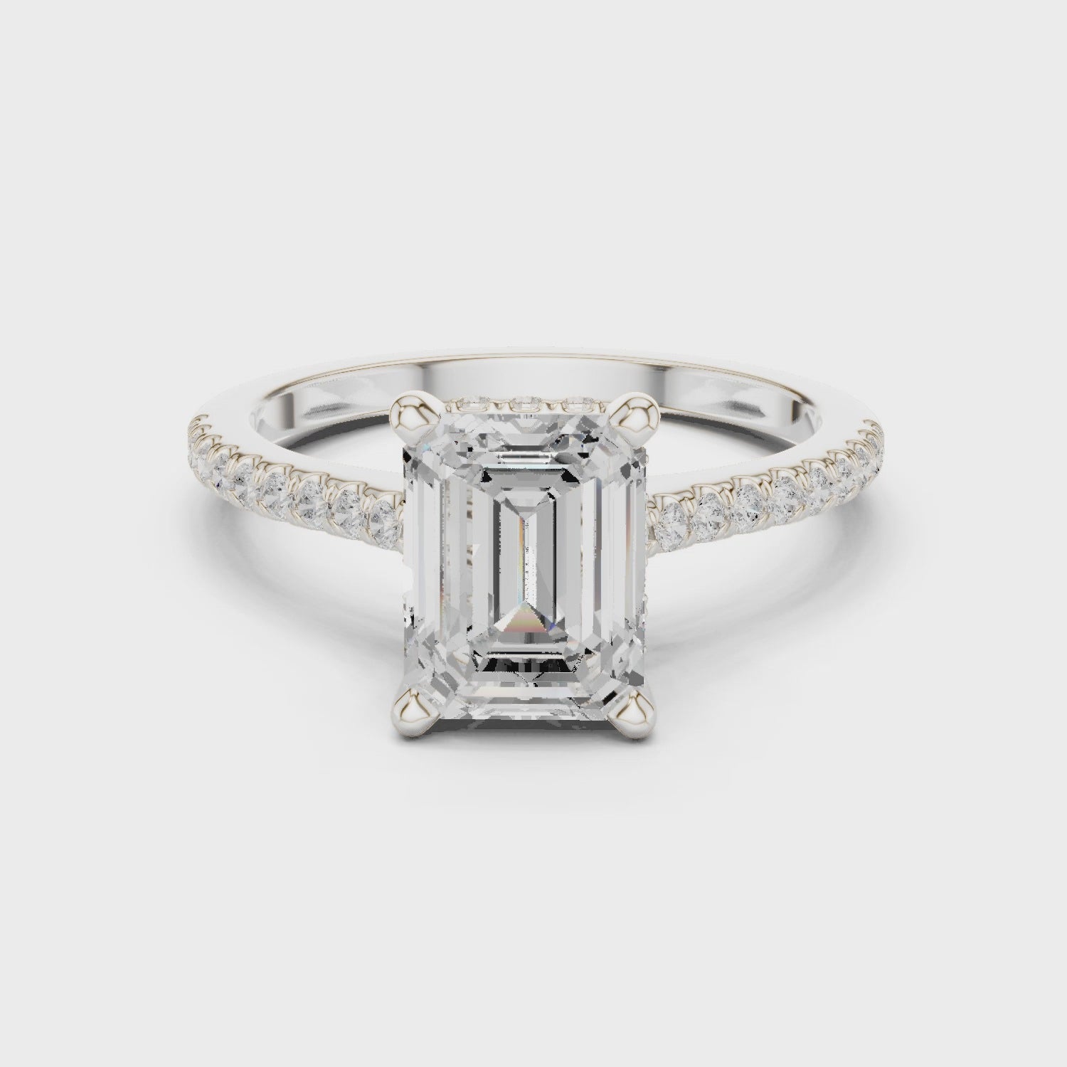 2.31 Ct. Classic Emerald Cut Diamond Pavé Ring with Hidden Halo (DDLR-169 - R00845-EM)